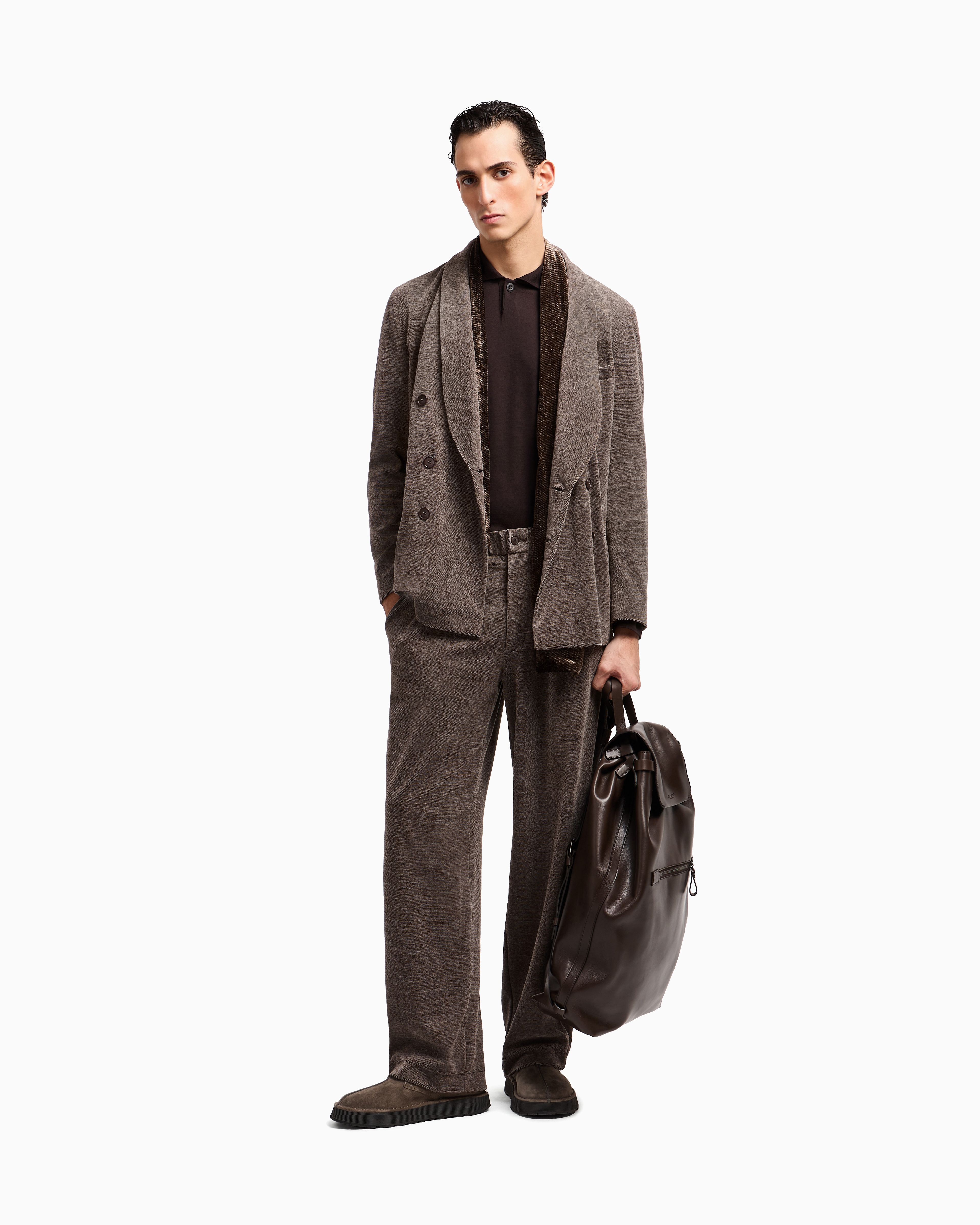 Giorgio Armani Cotton-blend Wide-leg Pants In Brown
