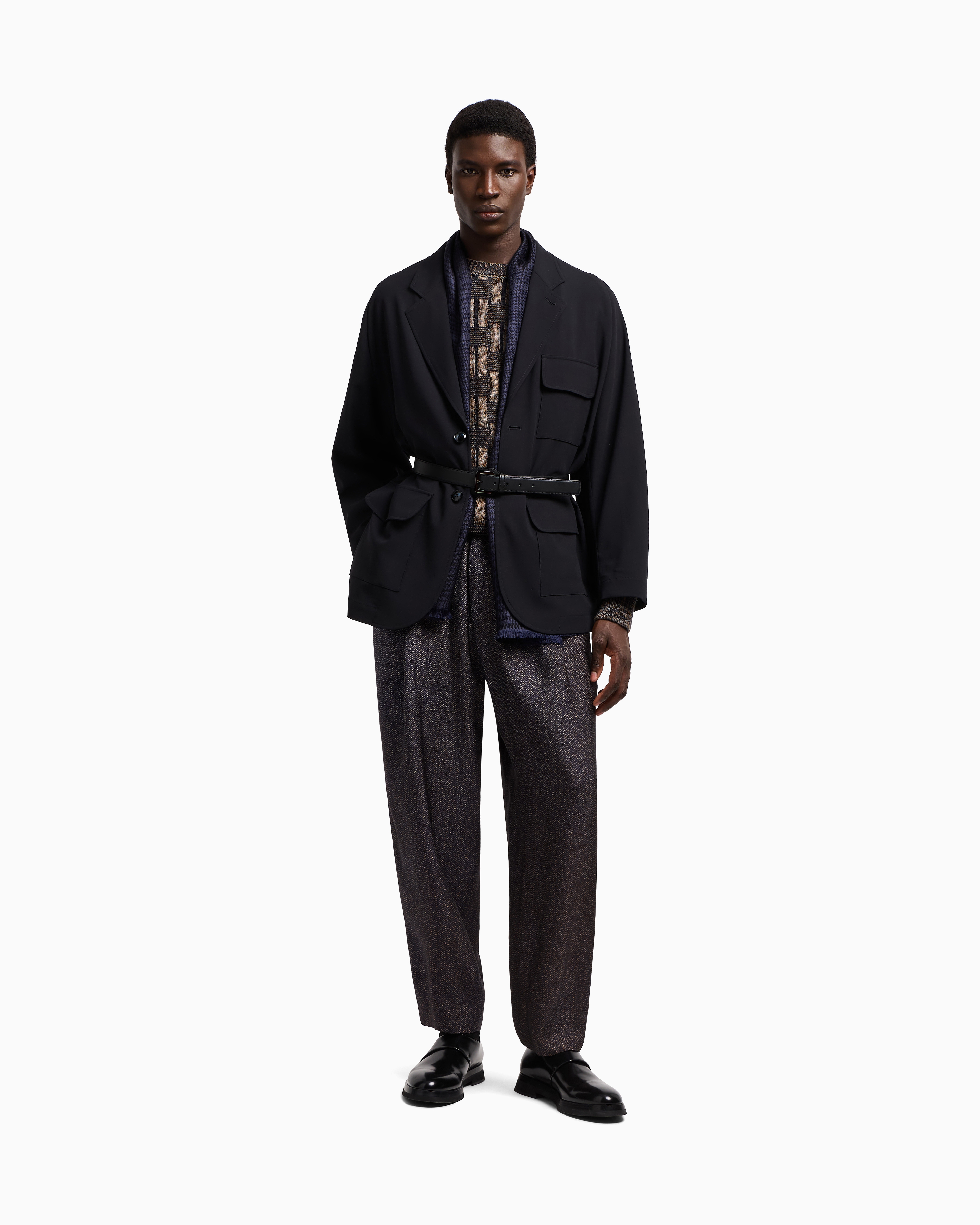 Giorgio Armani Single-breasted Jacket In Pure Wool Crêpe In Blue