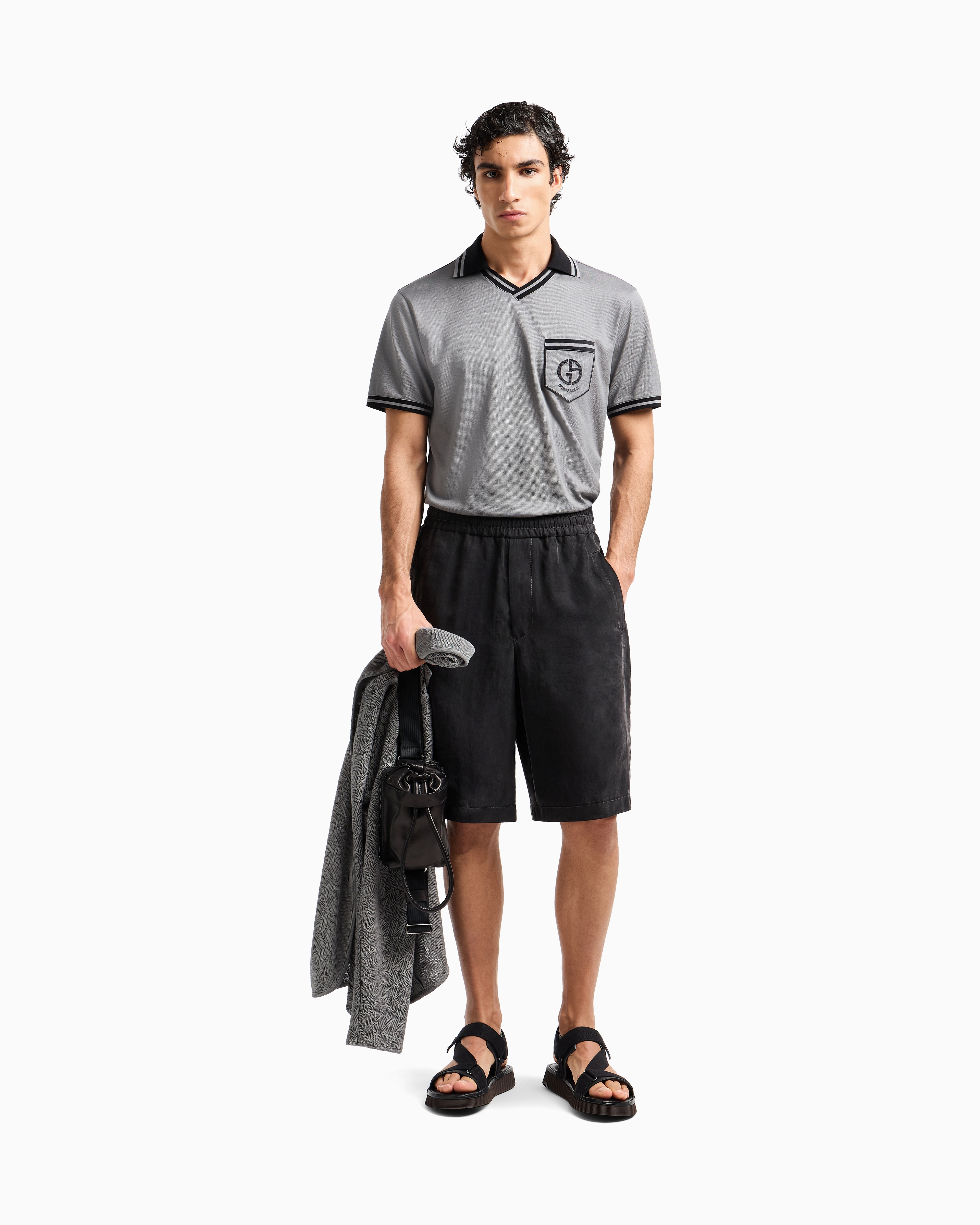 Giorgio Armani Bermuda En Toile Lyocell Délavée