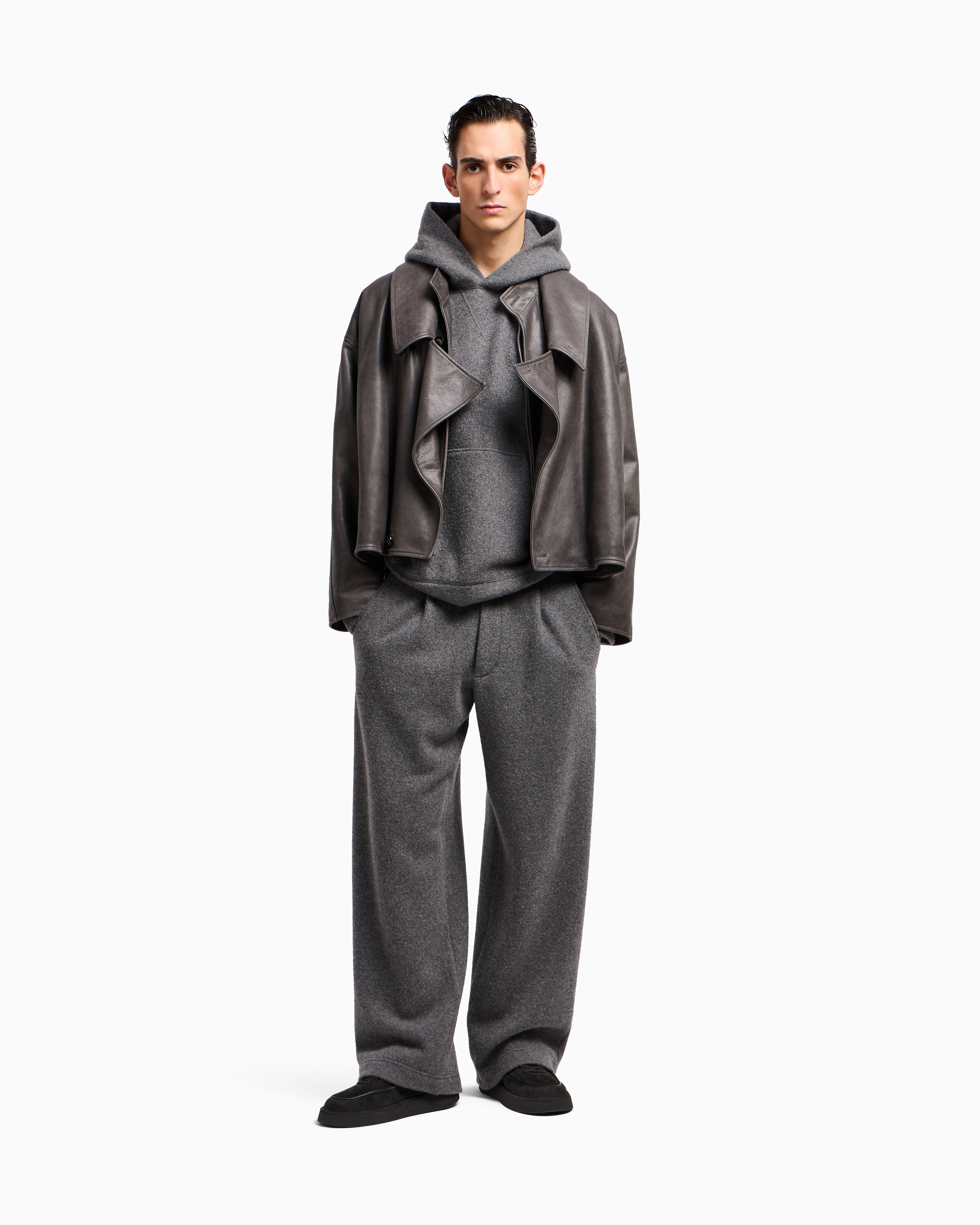 Giorgio Armani Hooded Sweatshirt In Cashmere Fleece In Gray