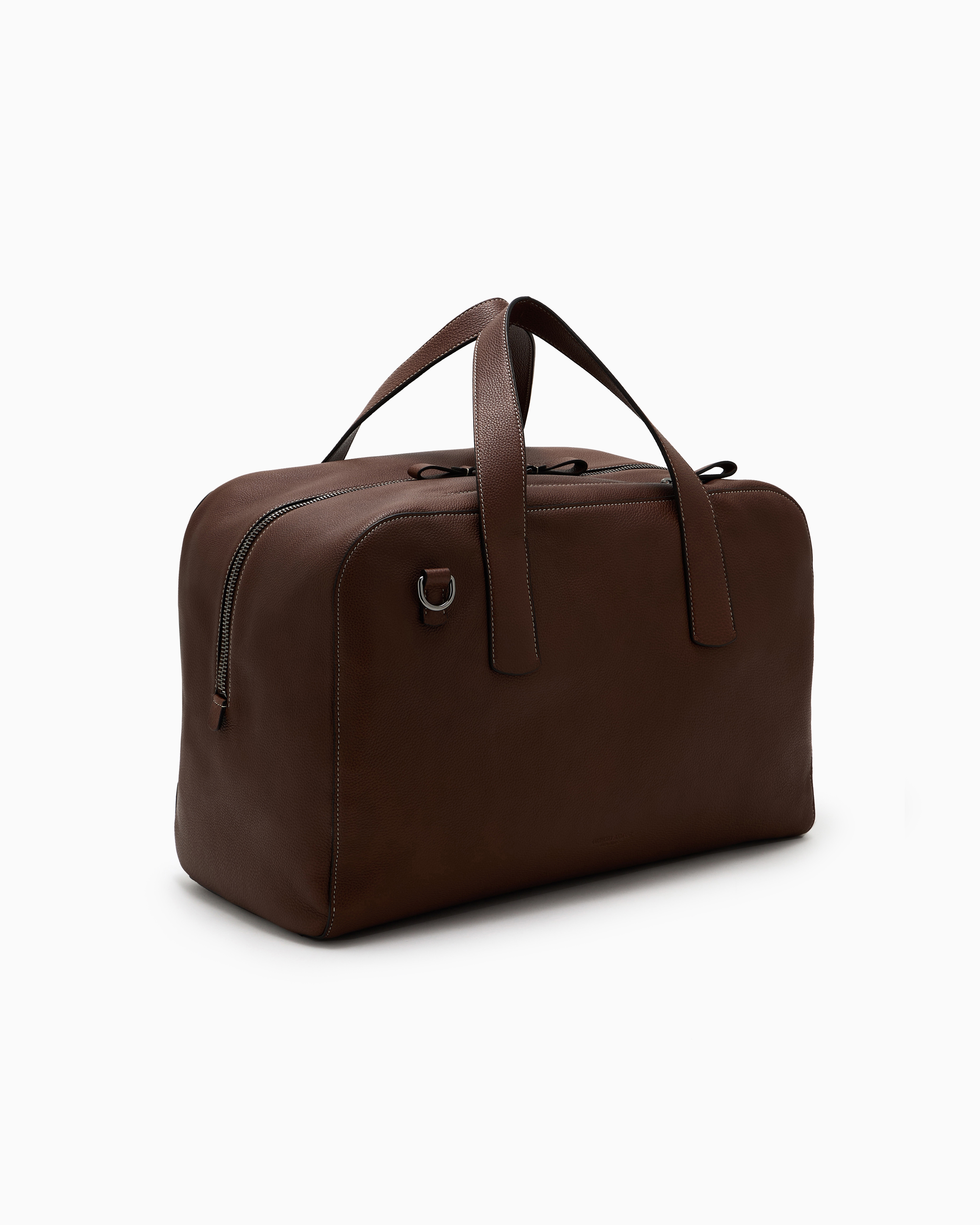 Giorgio Armani Pebbled Leather Duffel Bag In Brown