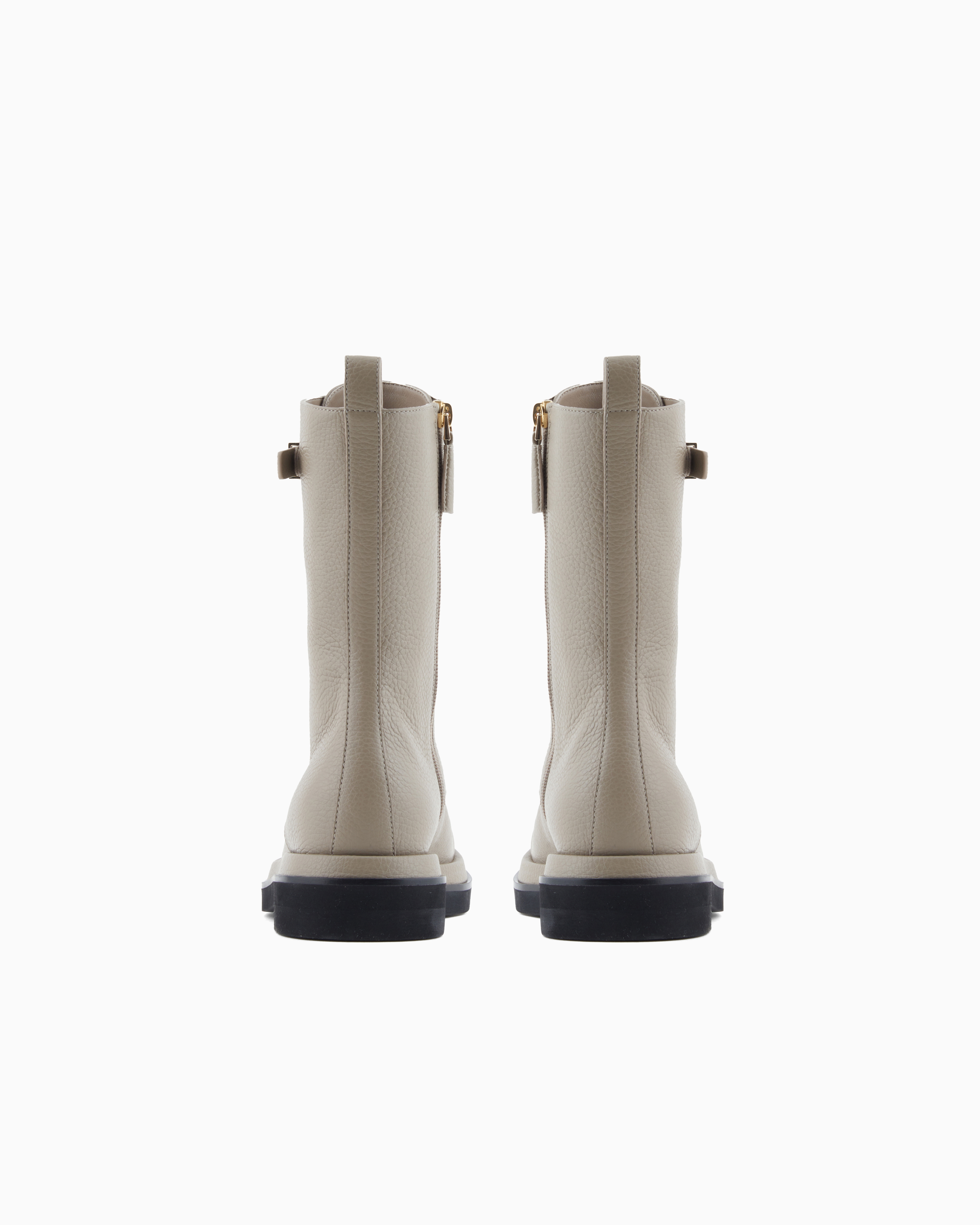Giorgio Armani Pebbled Leather Combat Boots In Gray