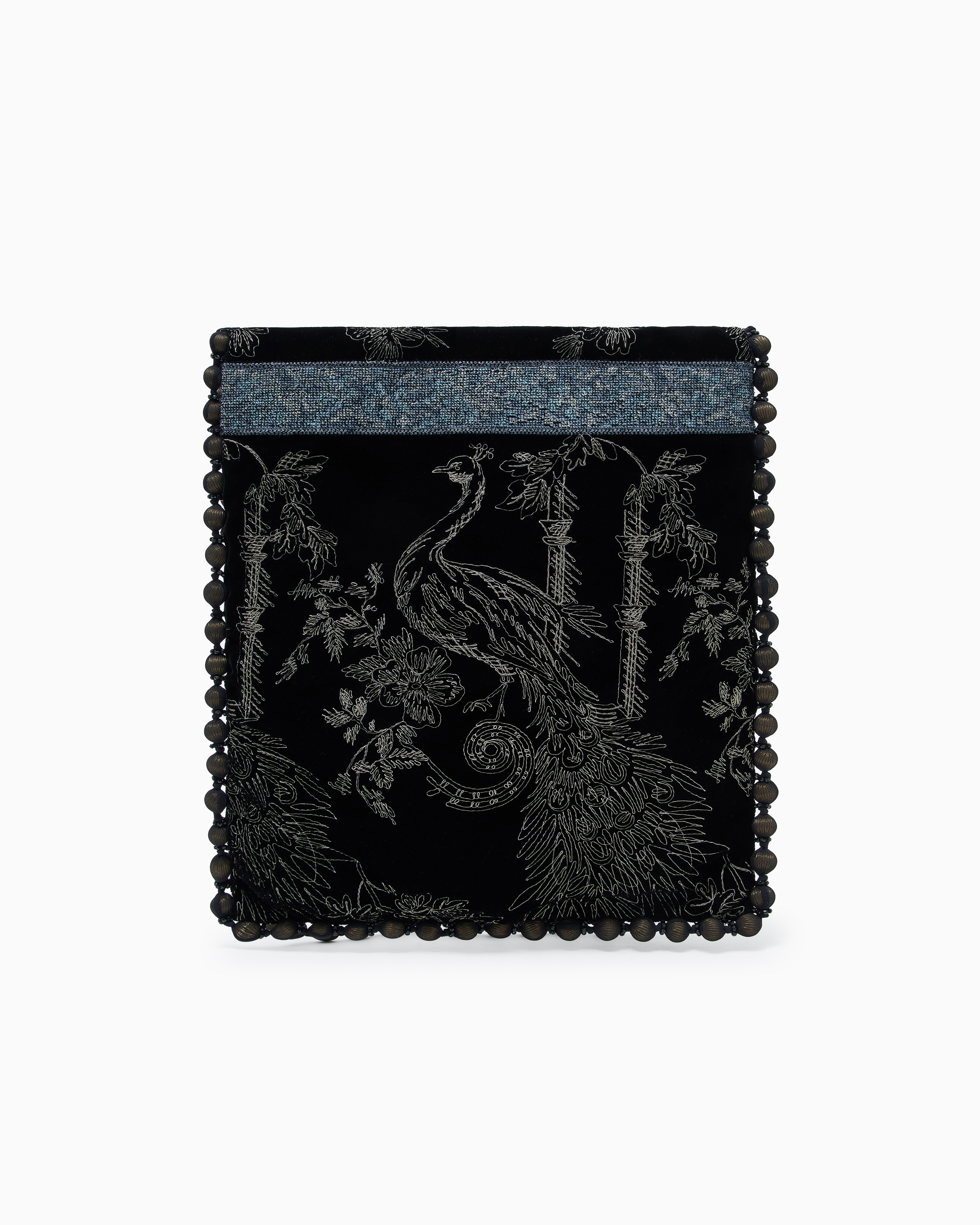 Giorgio Armani Embroidered Velvet Shoulder Bag In Black