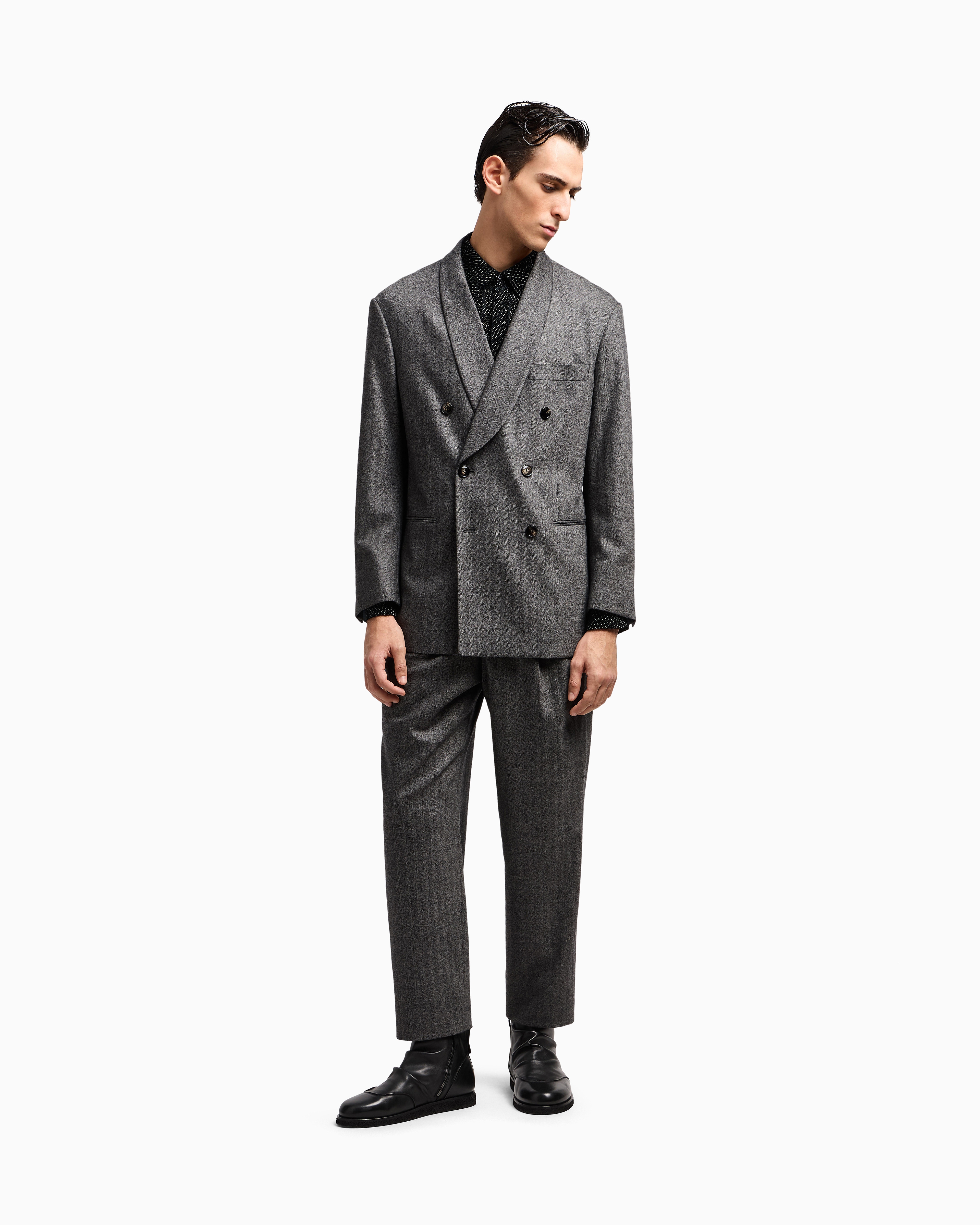Giorgio Armani Heritage Line Double-breasted Suit In Chevron Virgin Wool And Cashmere In Gray