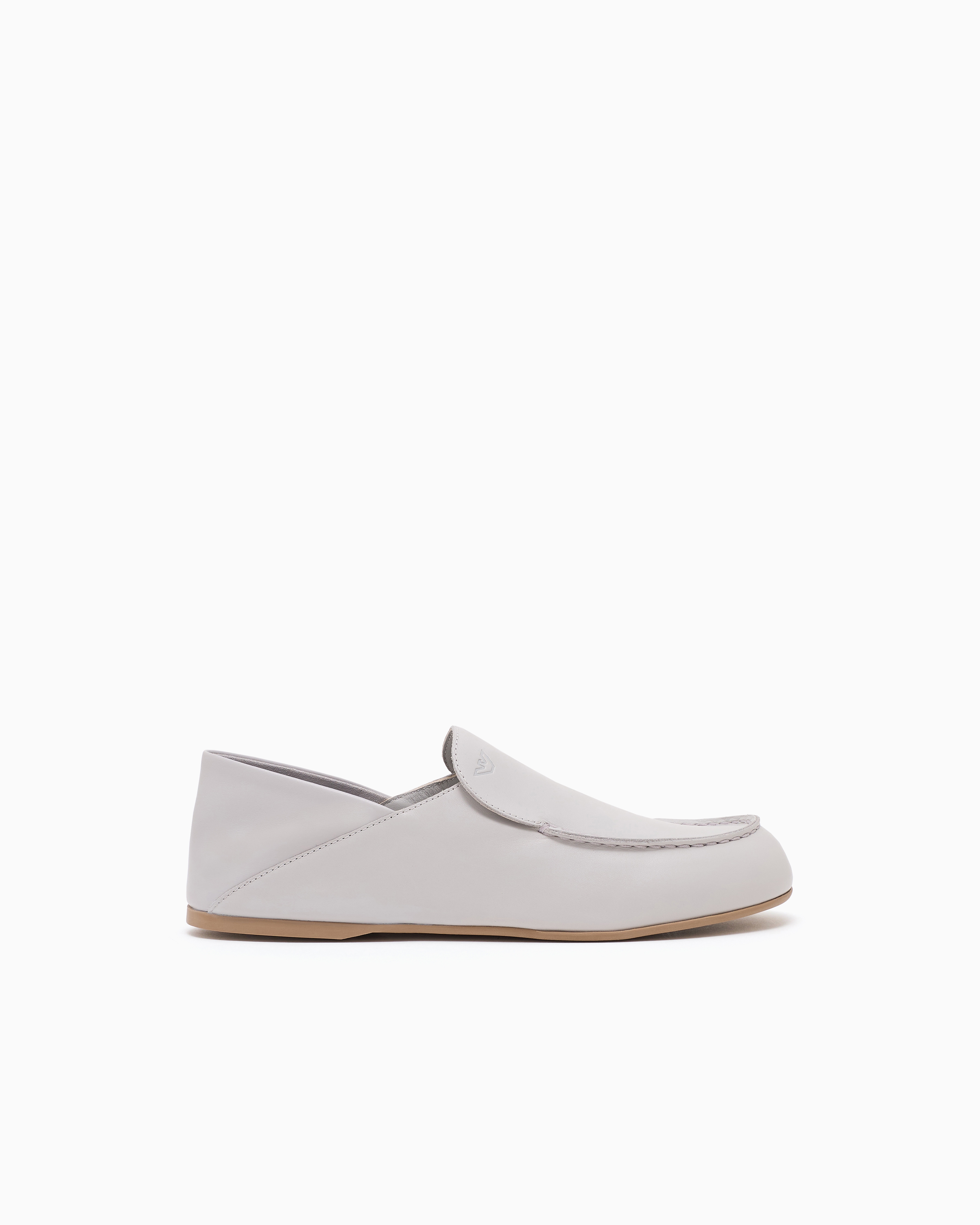 Emporio Armani - Leather micro eagle loafers , Woman, Grey, Size: