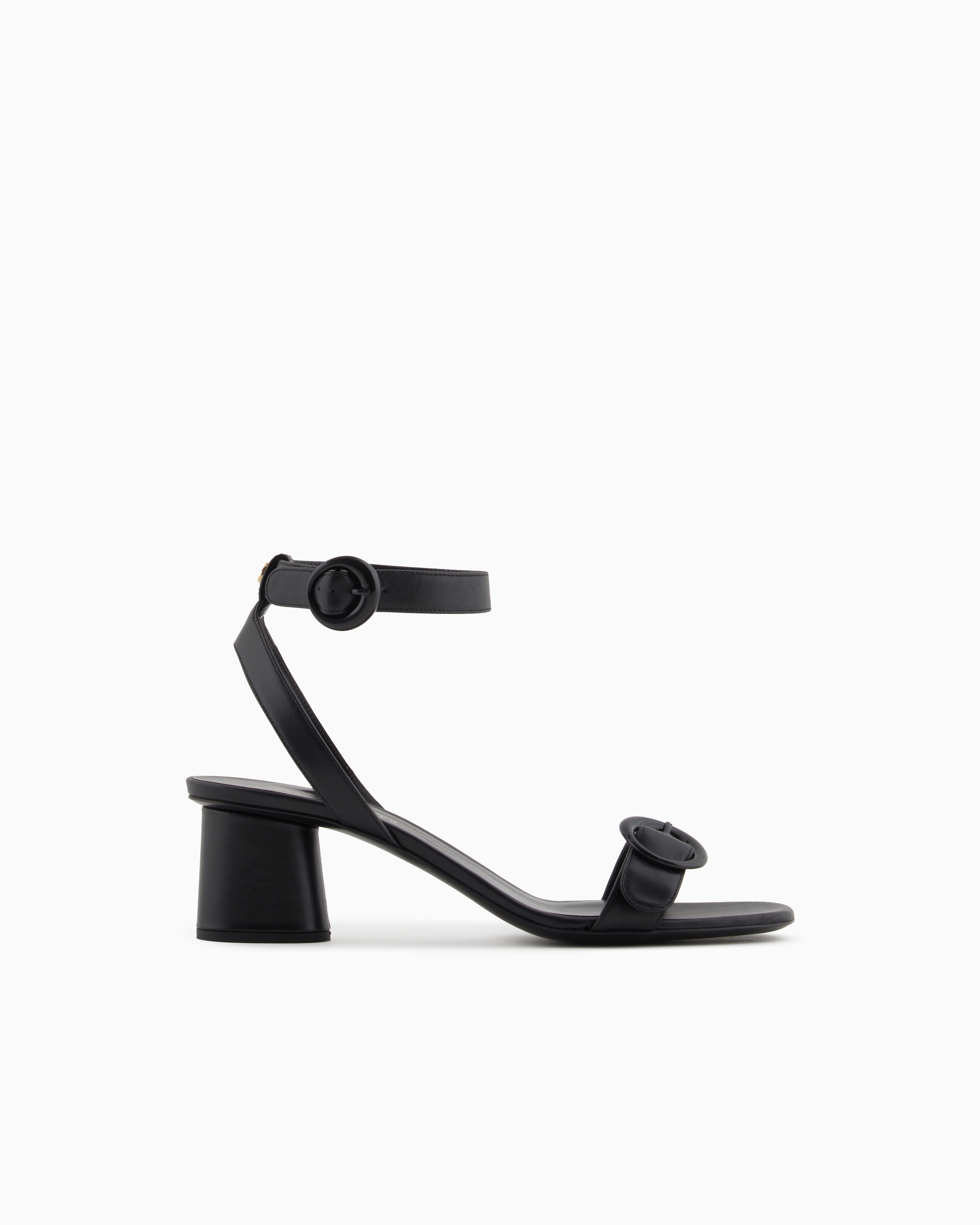 Emporio Armani - Heeled sandals with leather double strap, Woman, Black, Size: