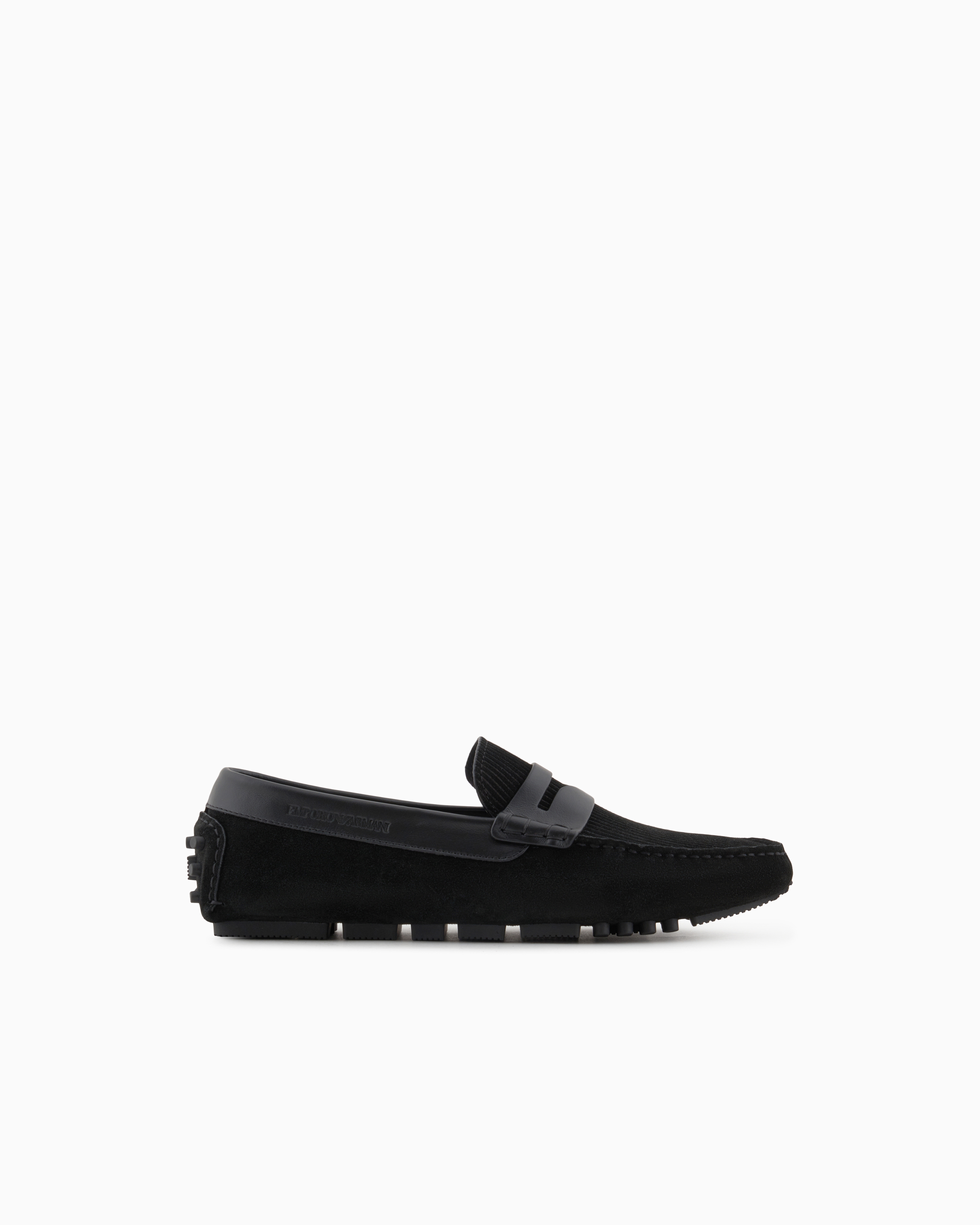 Emporio Armani - Multi-striped suede driving loafers, Man, Black, Size:
