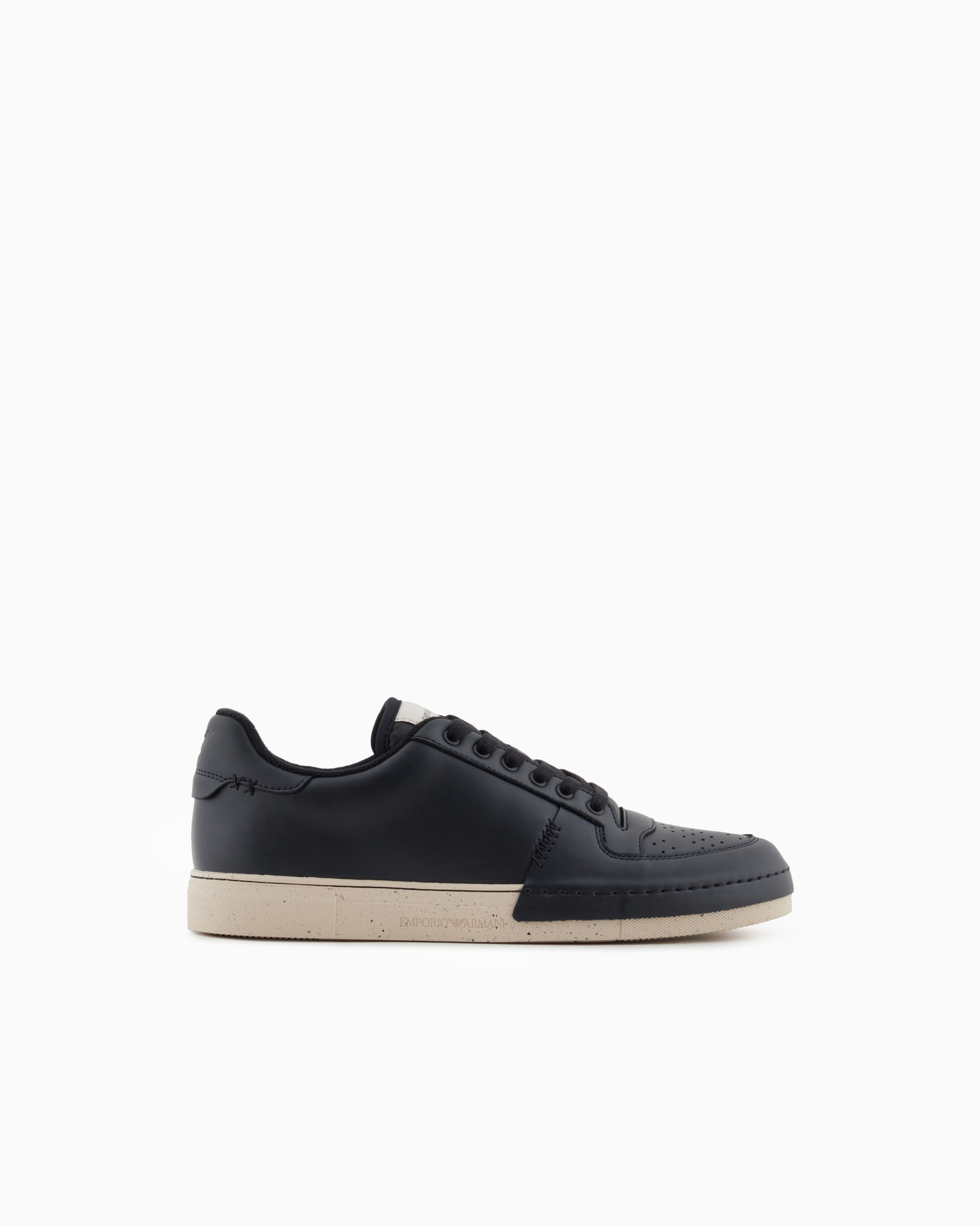 Emporio Armani - Smooth leather sneakers, Man, Navy_blue, Size: