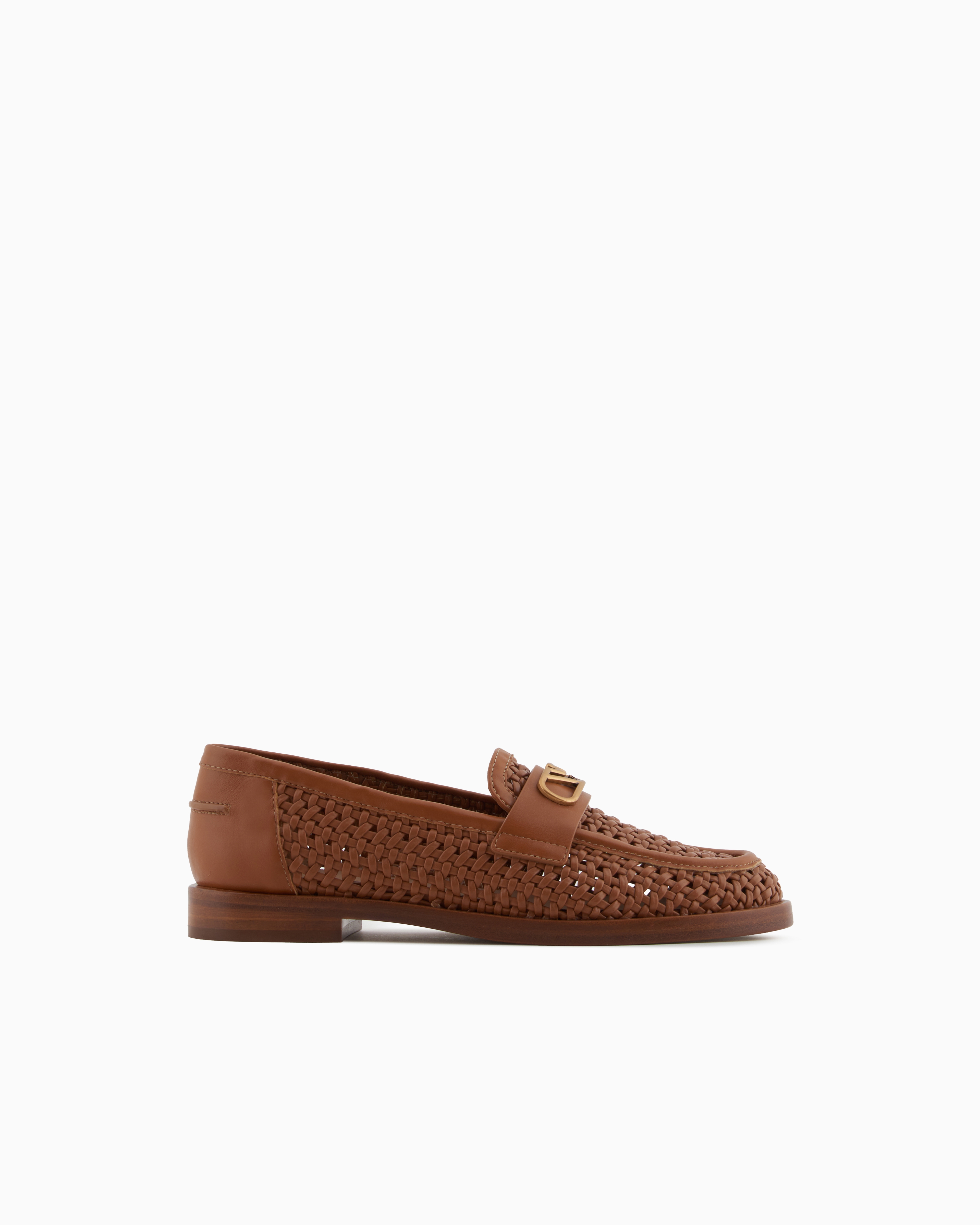 Emporio Armani - Interwoven loafers with leather details and eagle plate , Woman, Brown, Size: