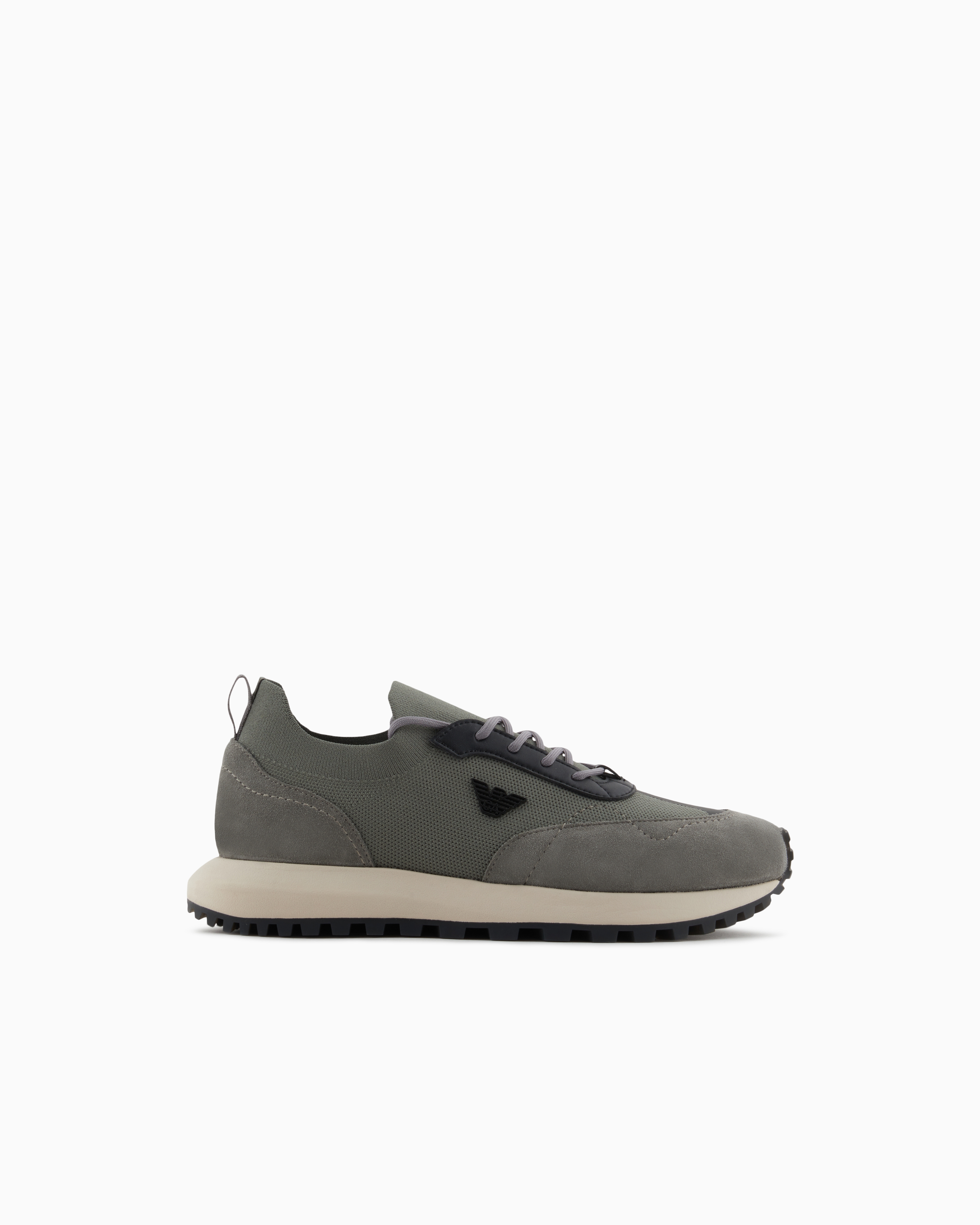 Emporio Armani - Knit sneakers with suede details, Man, Grey, Size:
