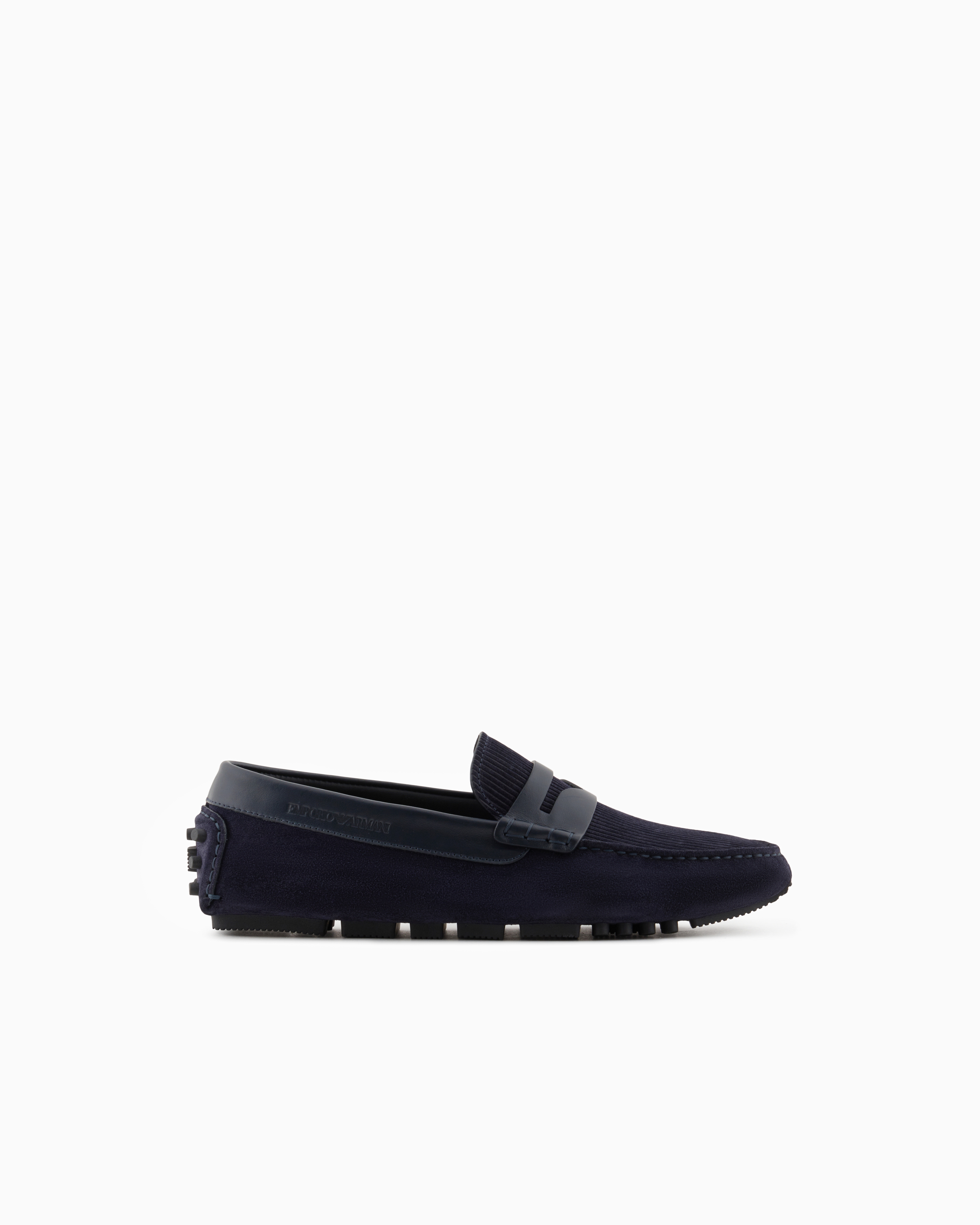 Emporio Armani - Multi-striped suede driving loafers, Man, Navy Blue, Size: