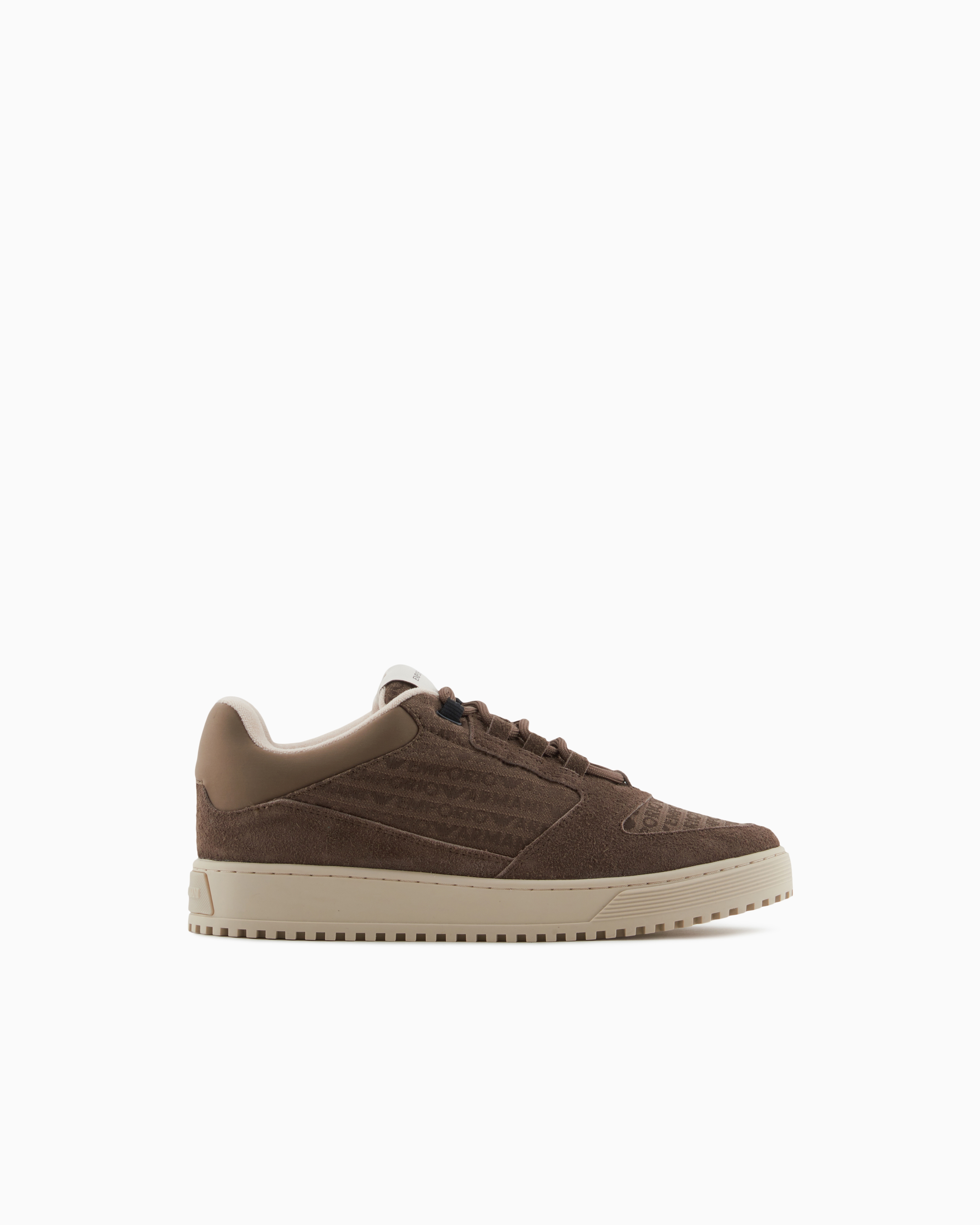 Emporio Armani - Sneakers suede and jacquard with logo lettering, Man, Brown, Size: