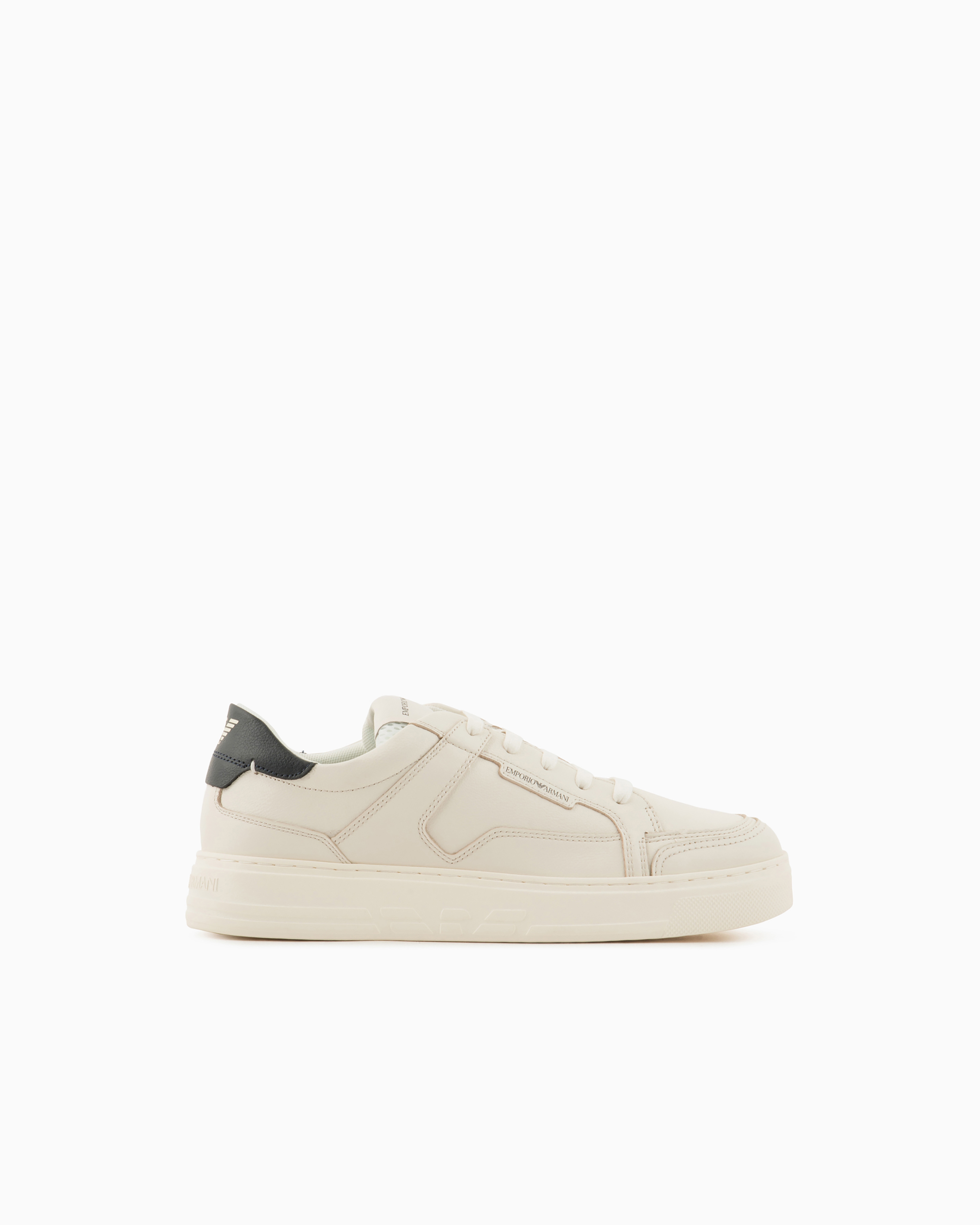 Emporio Armani - Hammered-leather sneakers, Man, Blue, Size: