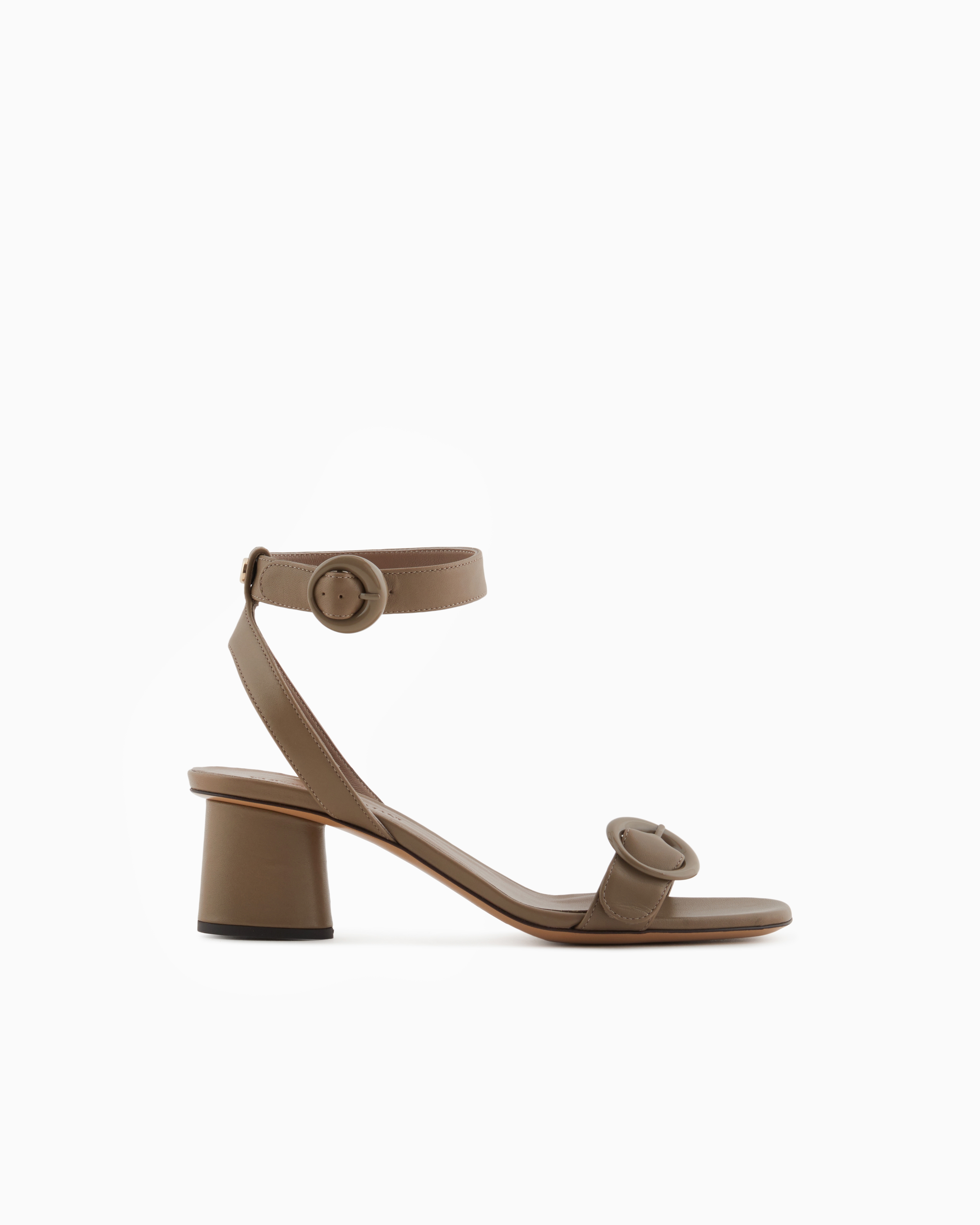 Emporio Armani - Heeled sandals with leather double strap, Woman, Brown, Size: