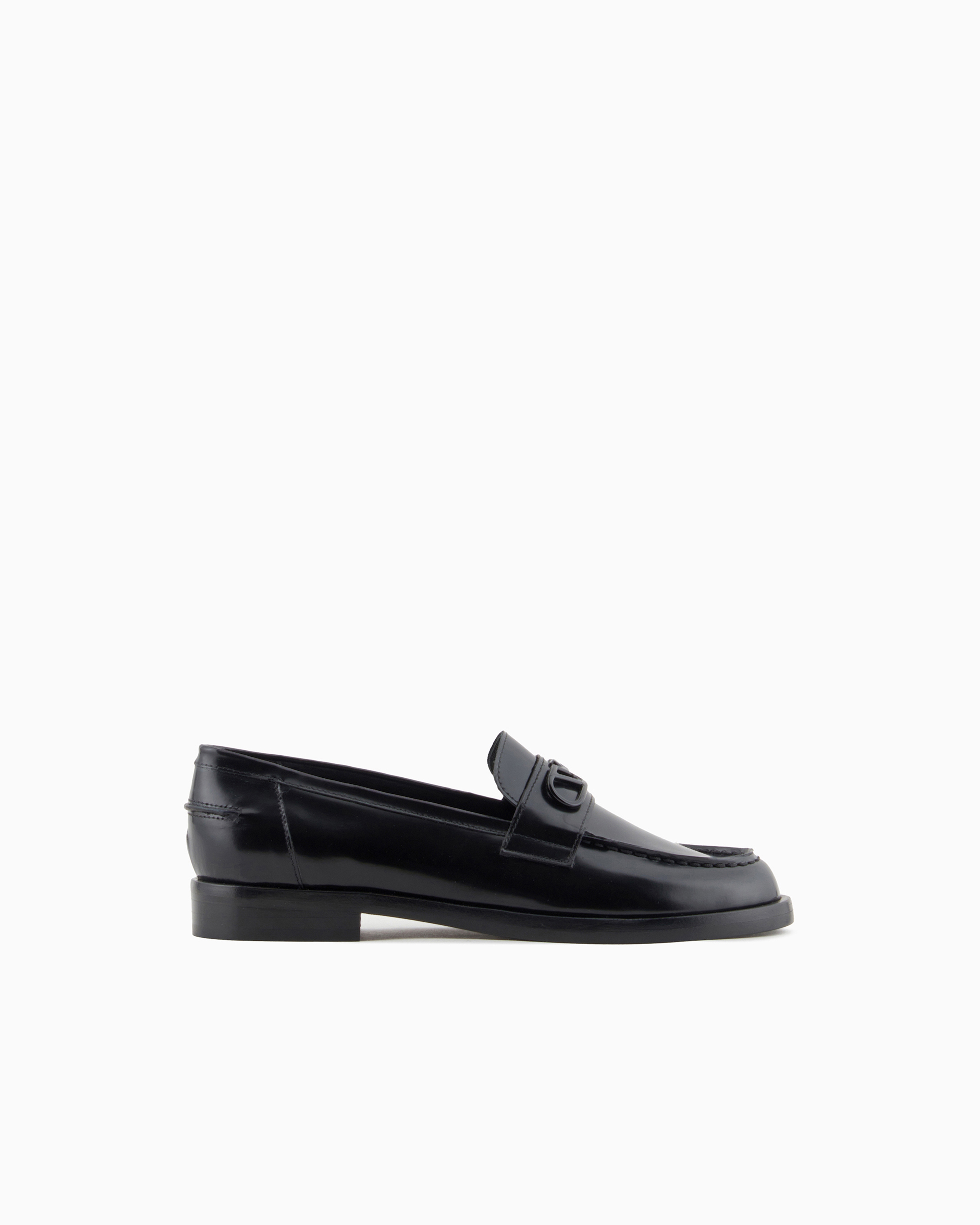 Brushed leather loafers with eagle plate | Emporio Armani