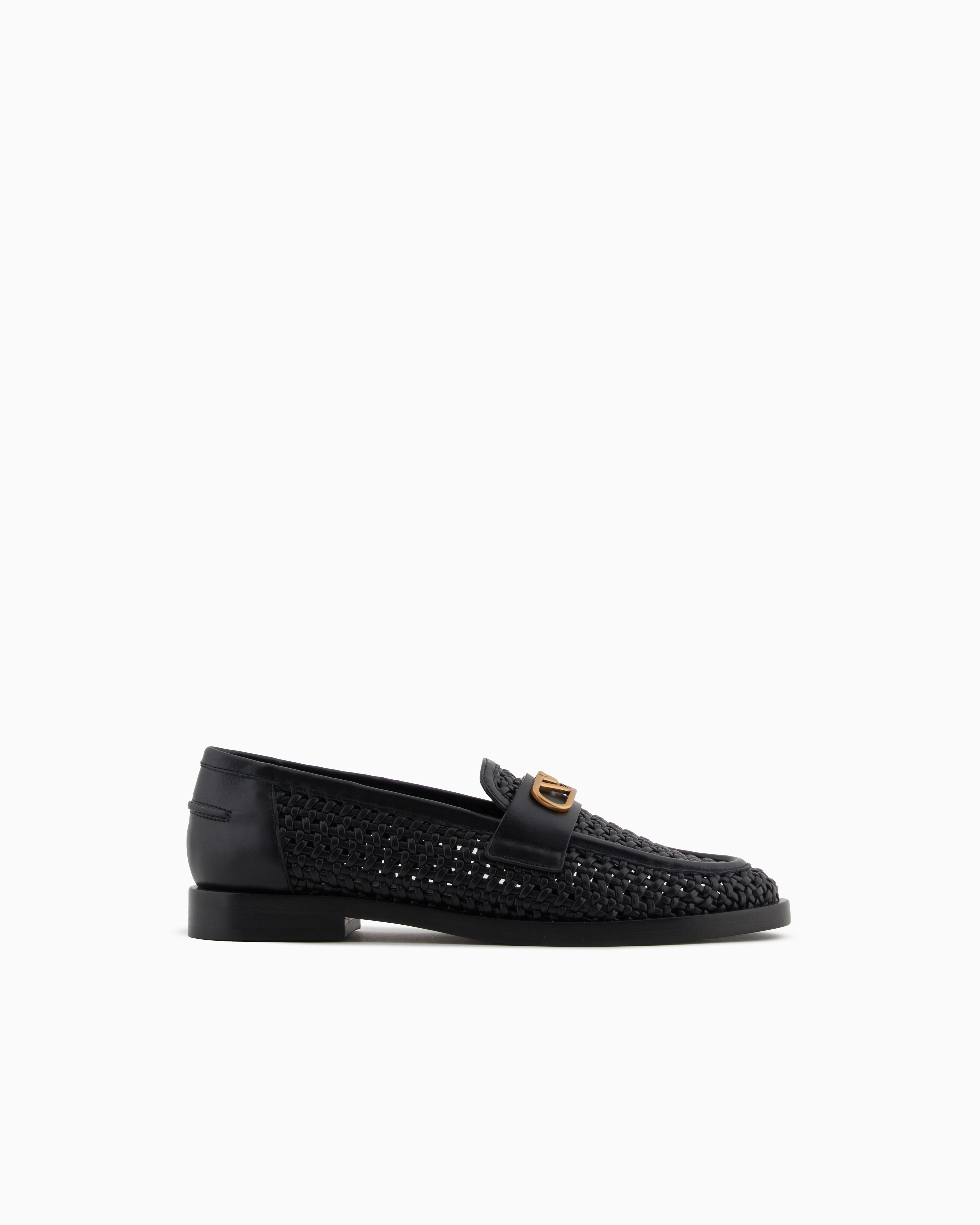 Emporio Armani - Interwoven loafers with leather details and eagle plate , Woman, Black, Size: