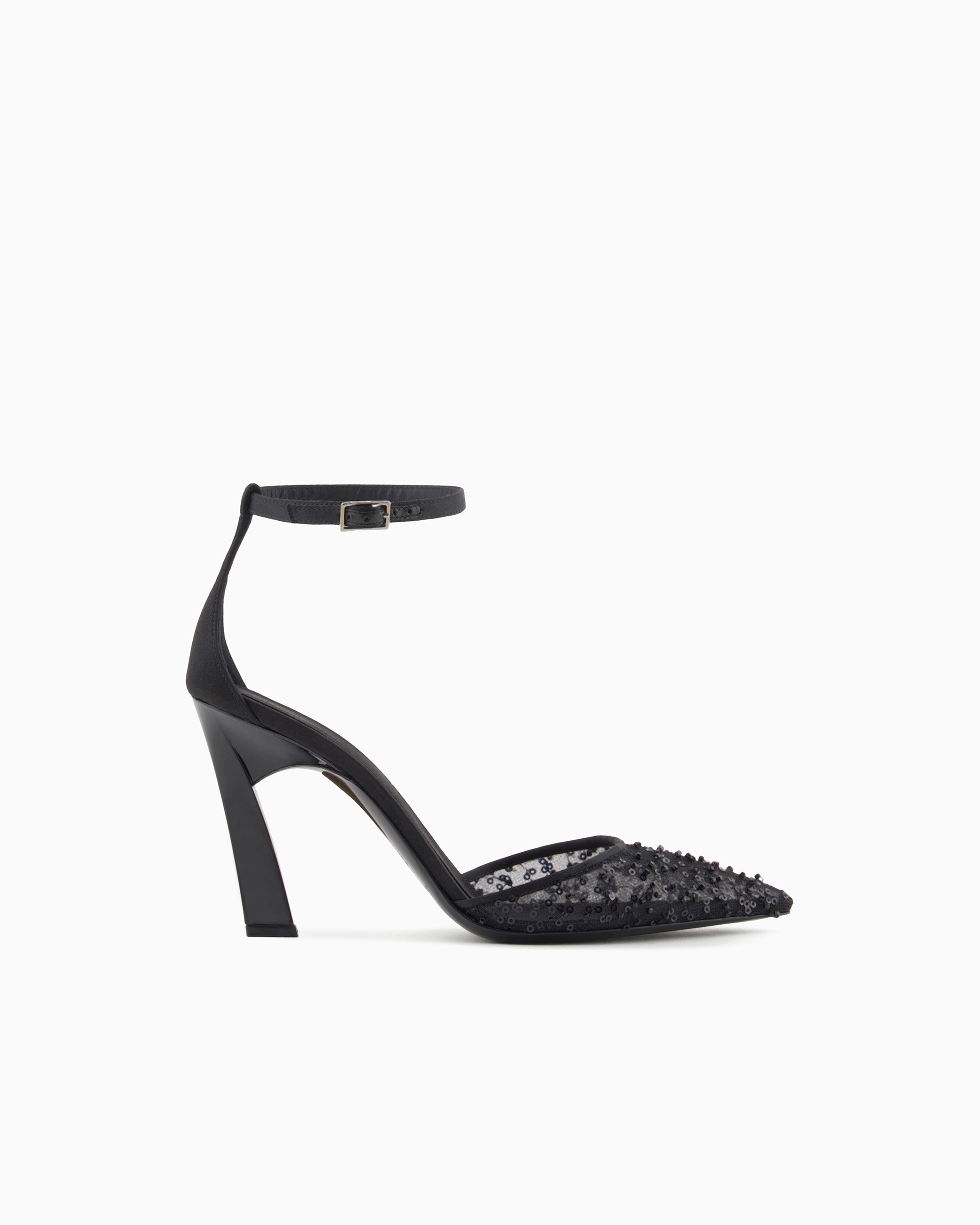Emporio Armani - Embroidered-fabric court shoes with strap, Woman, Black, Size: