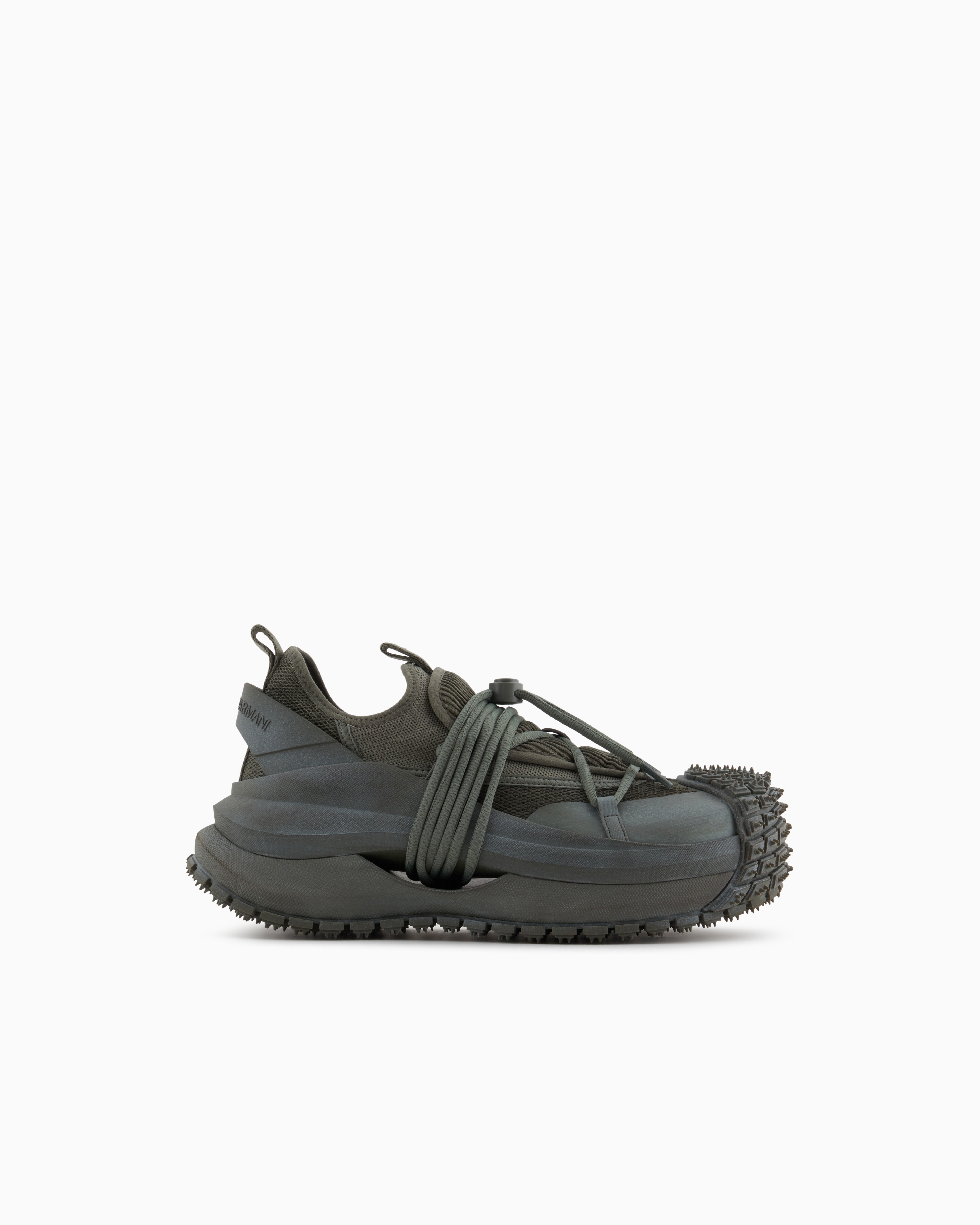 Emporio Armani - Mesh sneakers with rubber details and drawstring, Man, Green, Size: