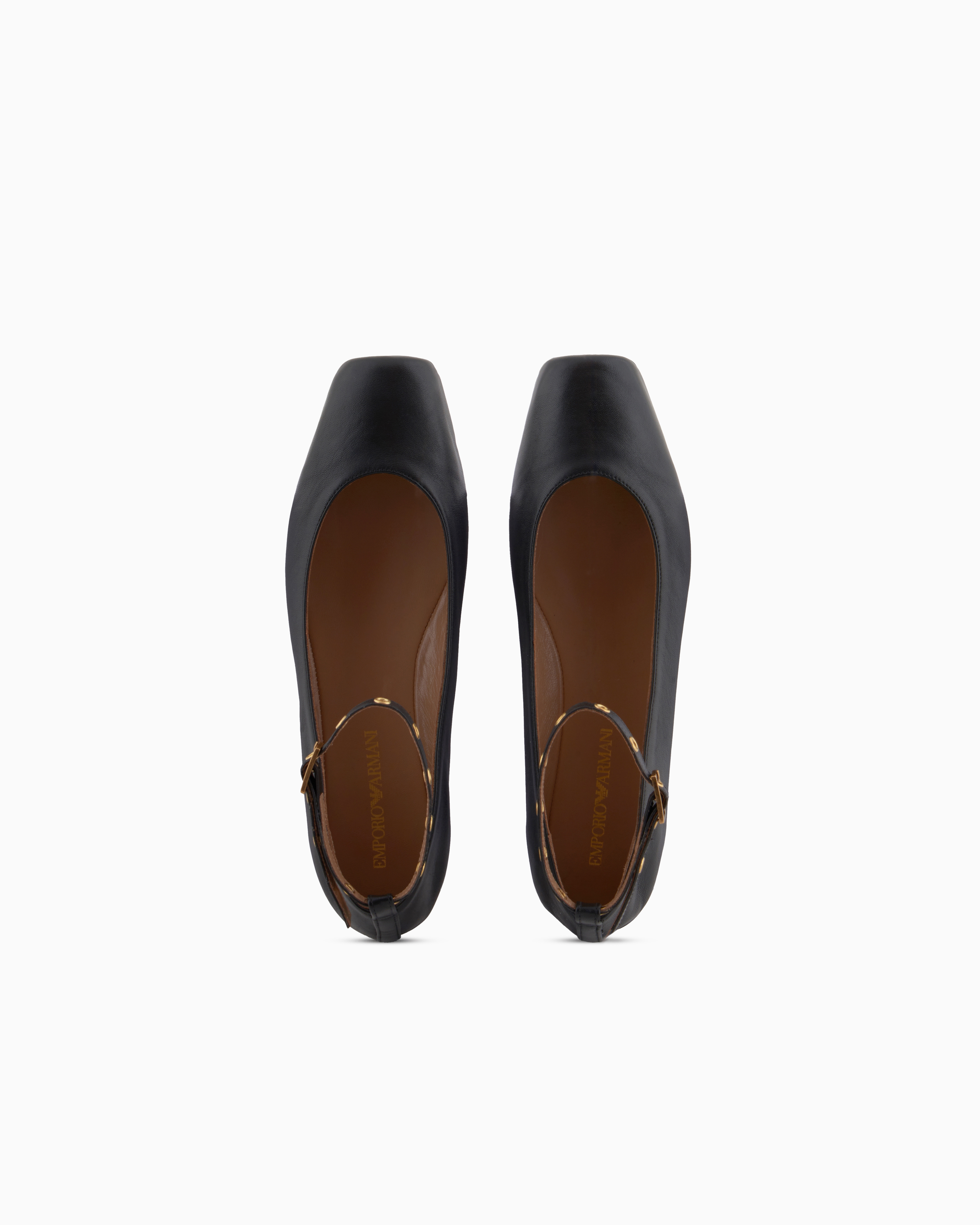 Emporio Armani Nappa-leather Square-toed Ballerinas With Strap In Schwarz