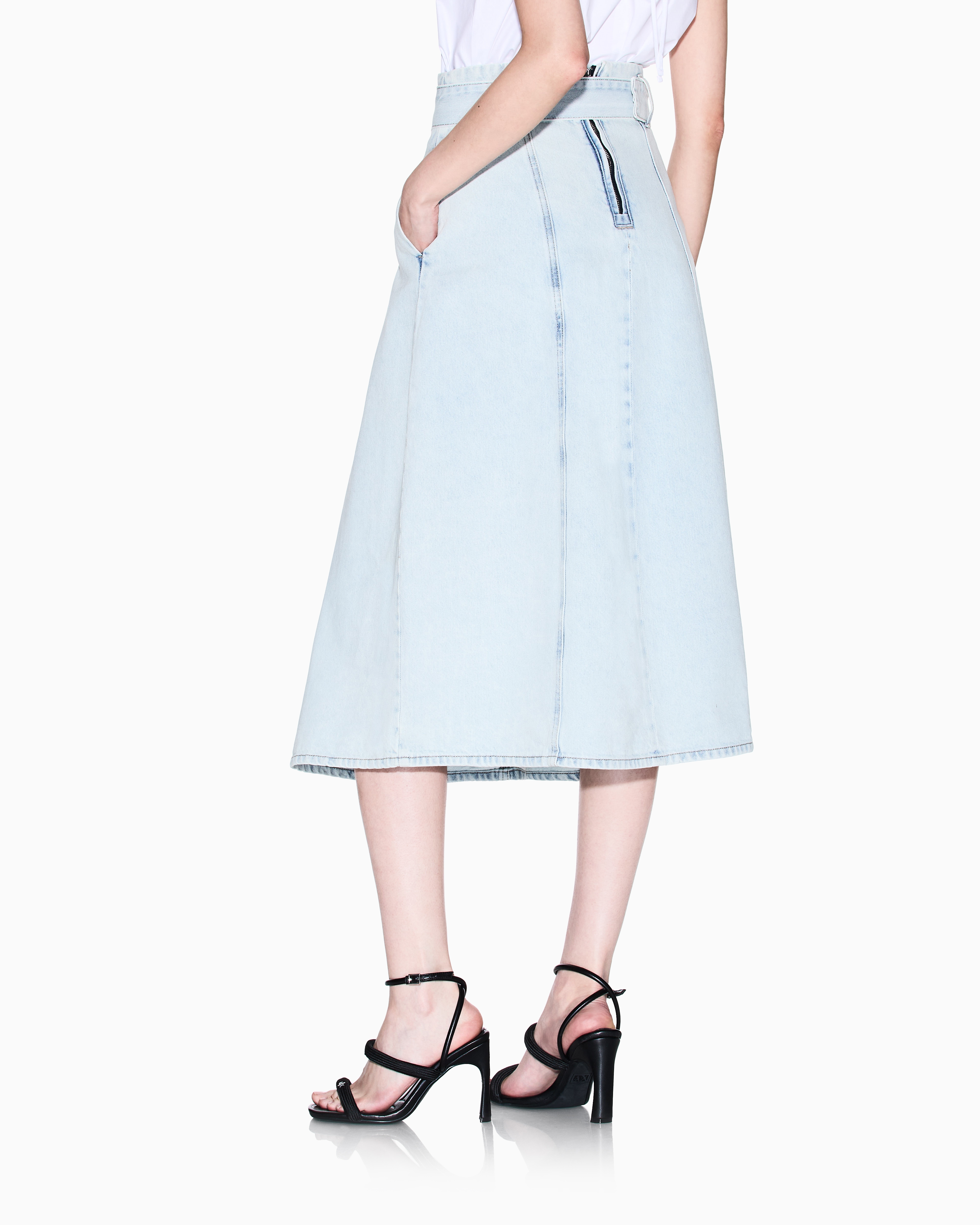 Armani Exchange - Denim pleated longuette skirt, Woman, Blue, Size: