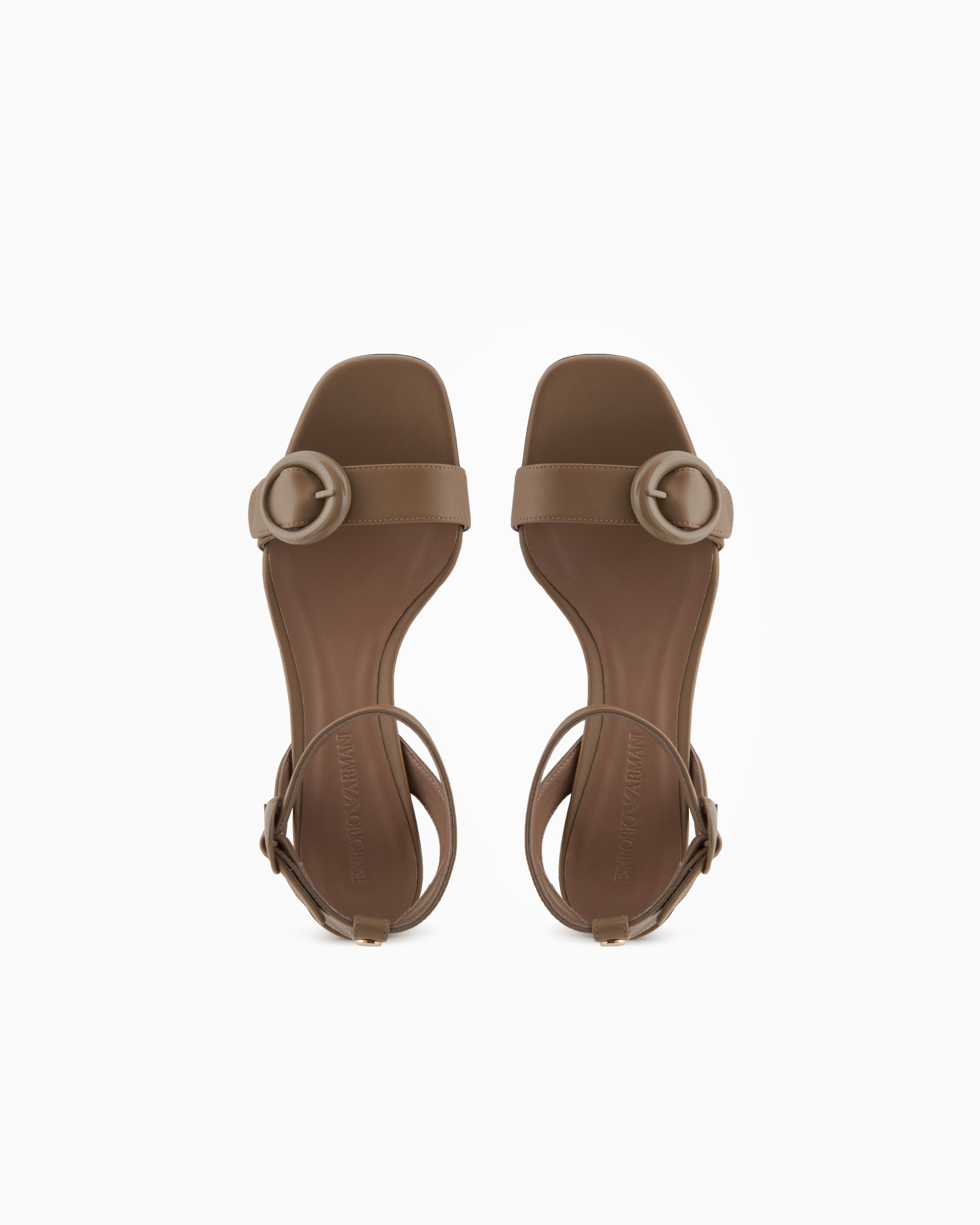 Emporio Armani Heeled Sandals With Leather Double Strap In Brown