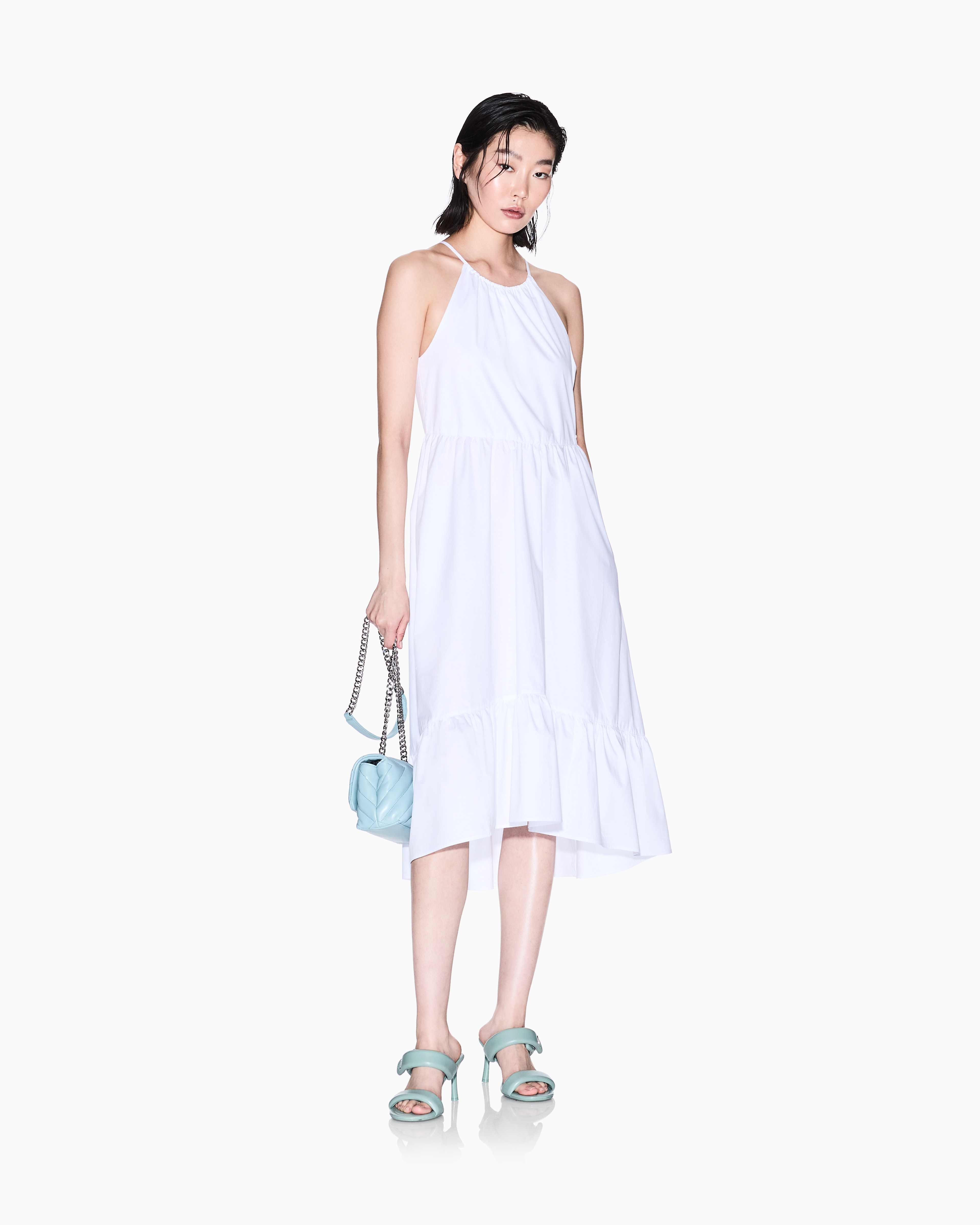 Armani Exchange - ASV Cotton Ruffle Midi Dress, Woman, White, Size: