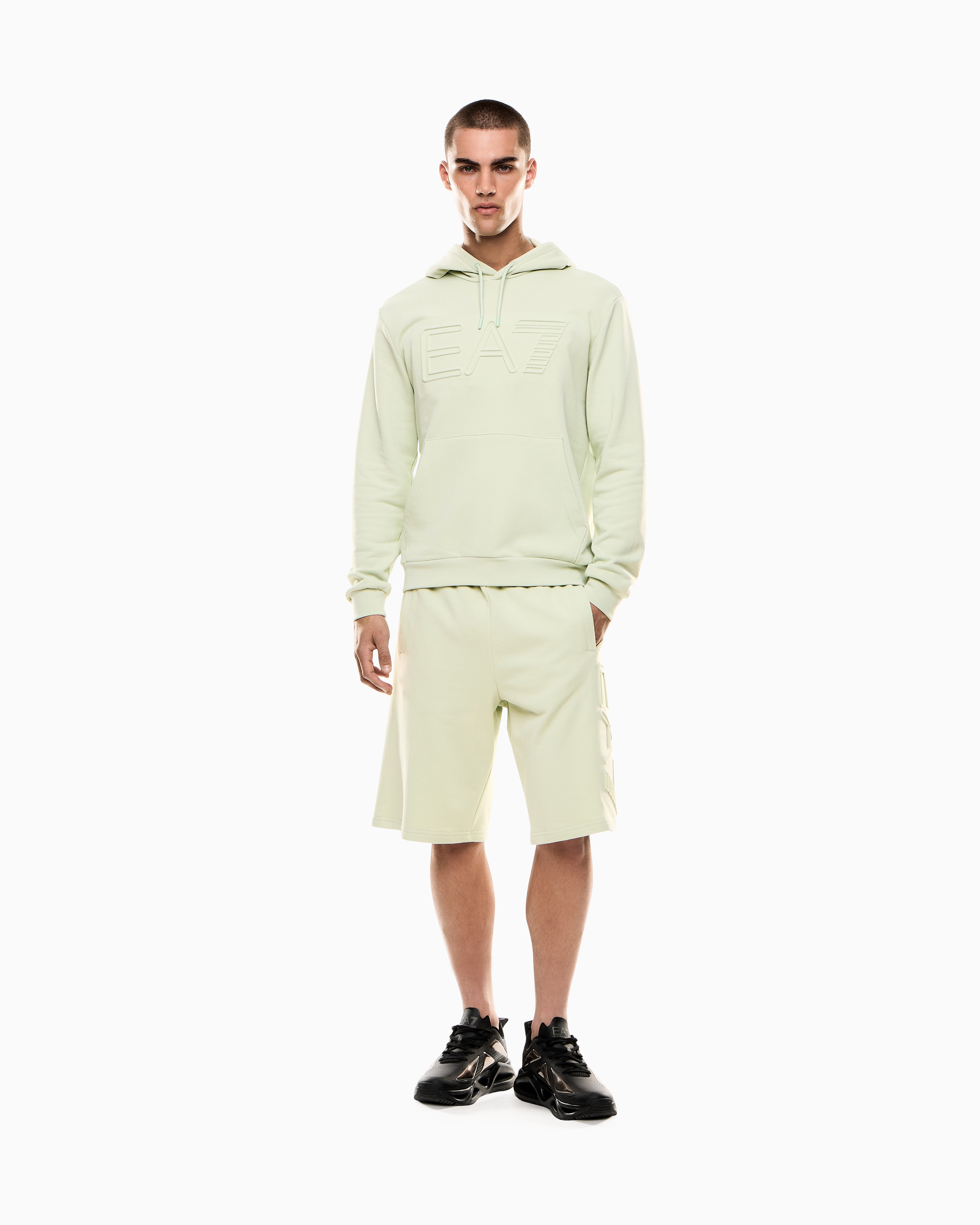 Ea7 Logo Series Organic-cotton Hooded Sweatshirt In Green