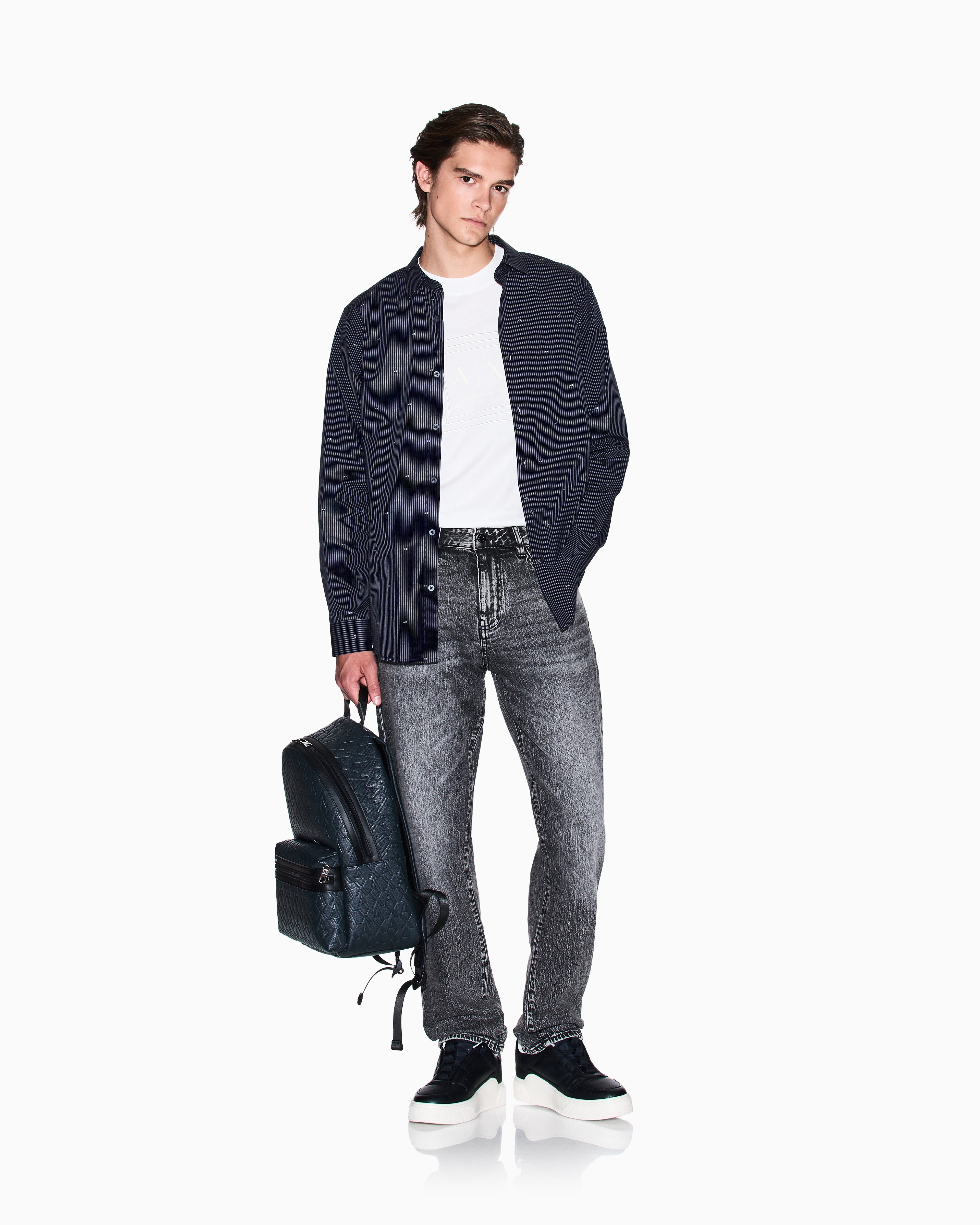 Armani Exchange - Regular fit cotton jacquard shirt, Man, Navy Blue, Size: