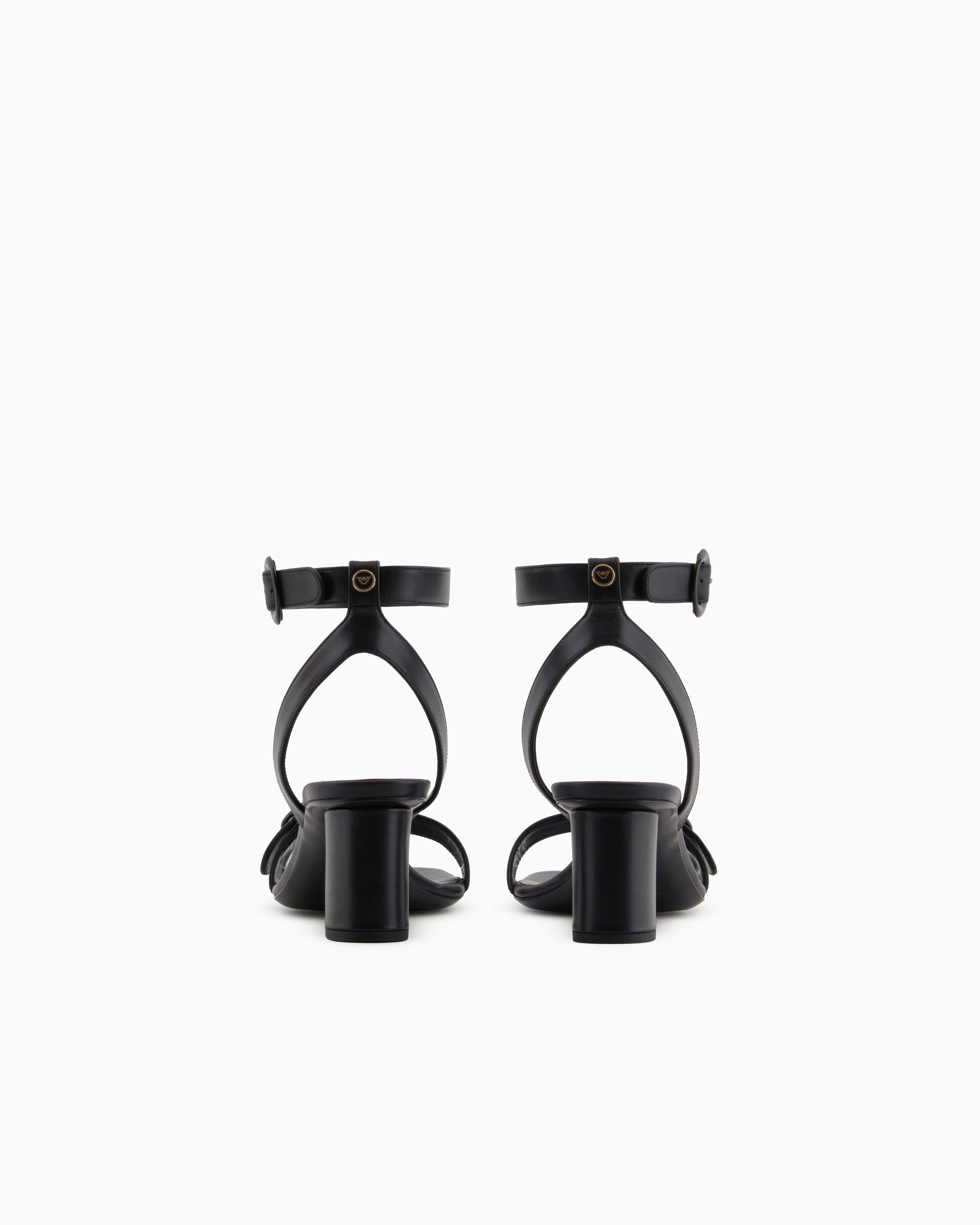 Emporio Armani Heeled Sandals With Leather Double Strap In Black