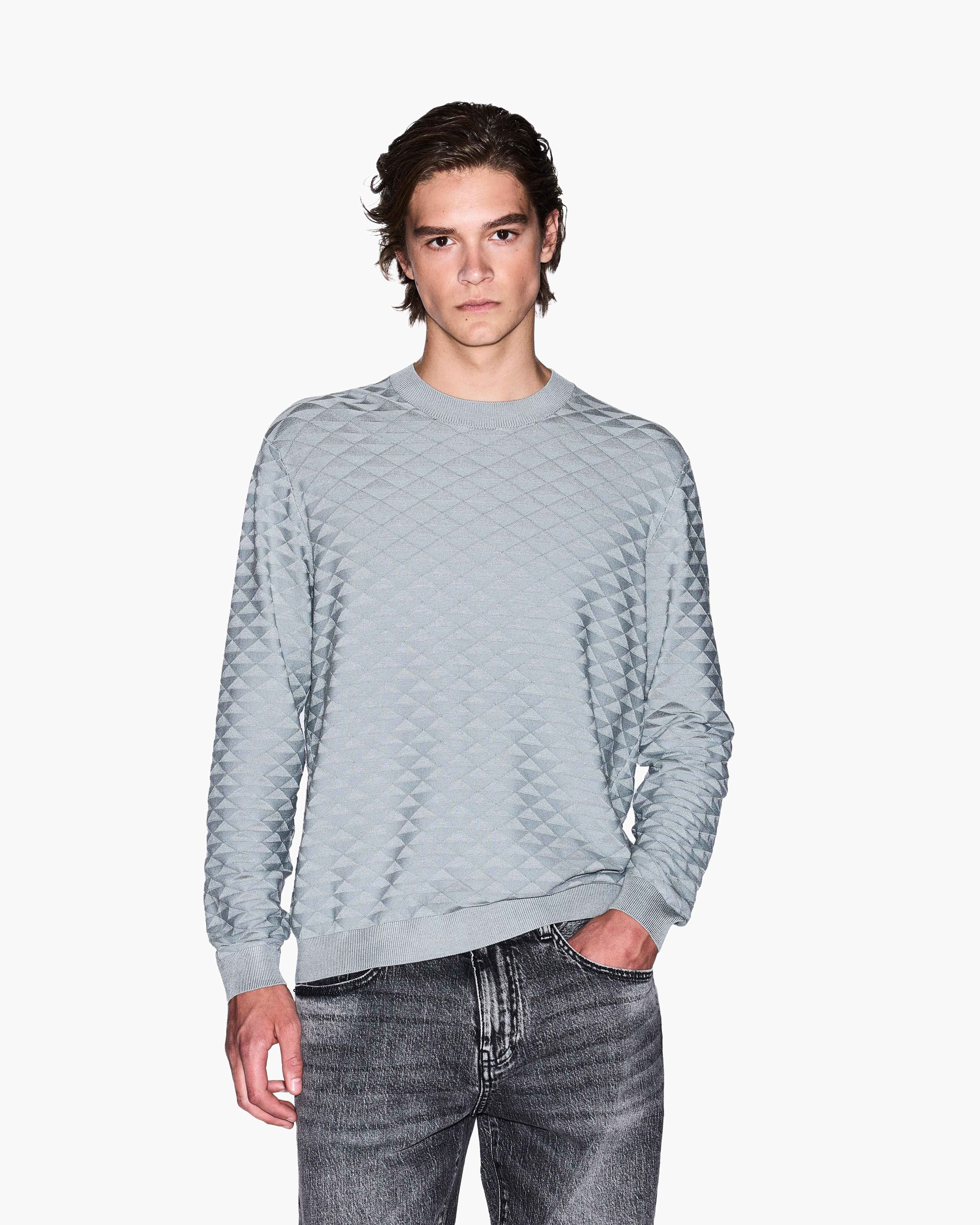 メンズセーターアルマーニARMANI EXCHANGE ラムウール100% Crewneck sweater with optical effect logo | Armani Exchange