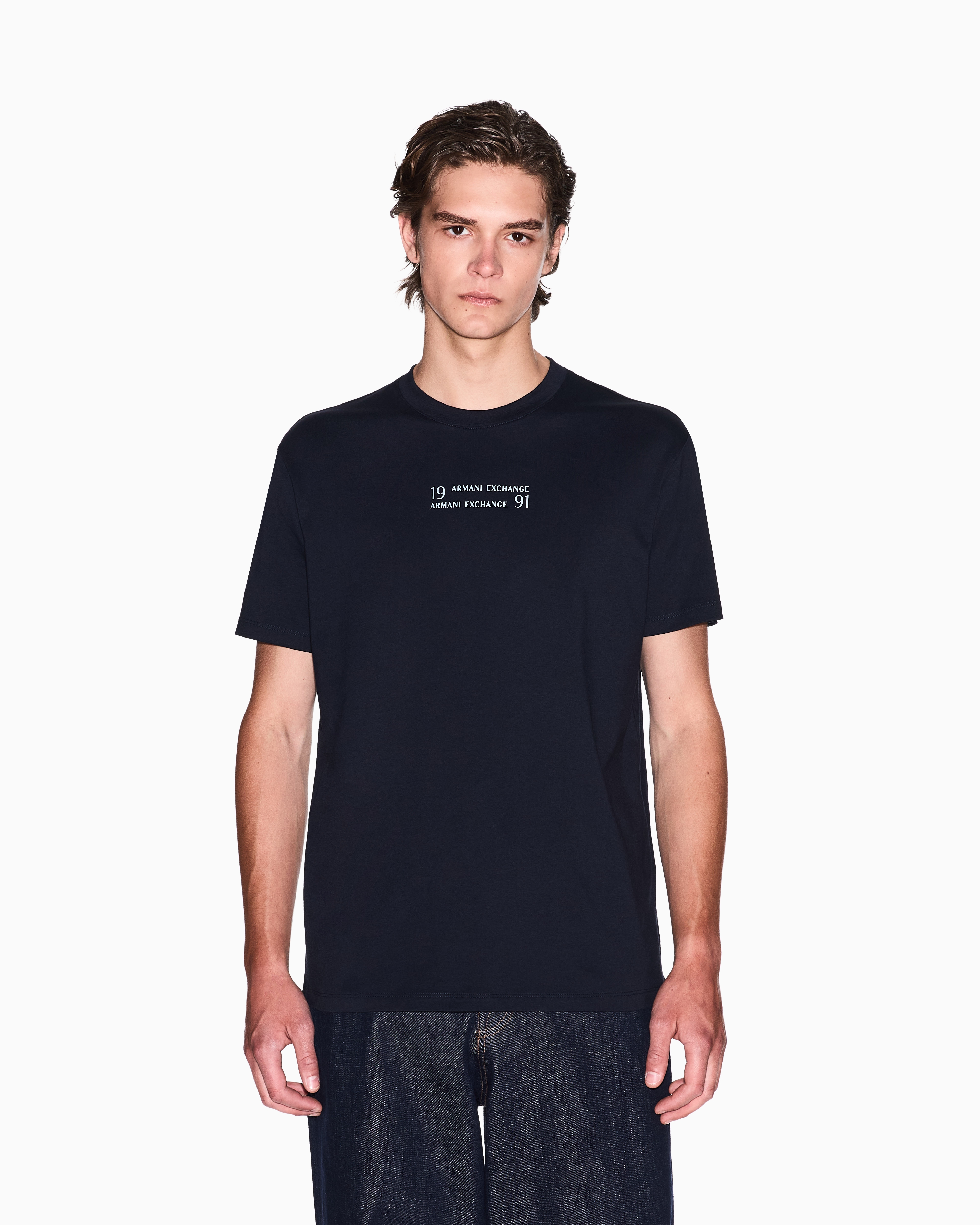 Armani Exchange - Regular fit T-shirt with logo lettering, Man, Navy_blue, Size: