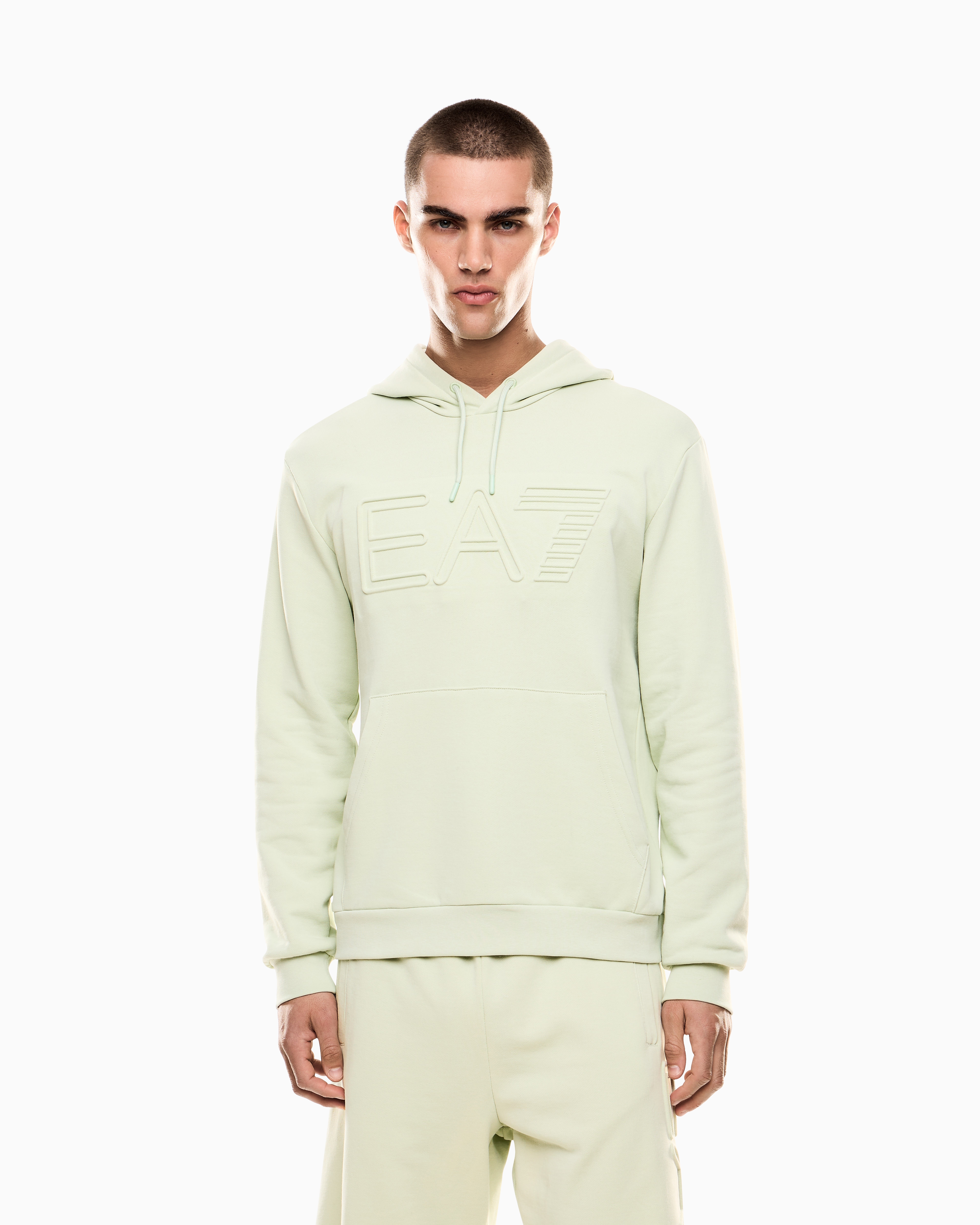 Ea7 Logo Series Organic-cotton Hooded Sweatshirt In Green
