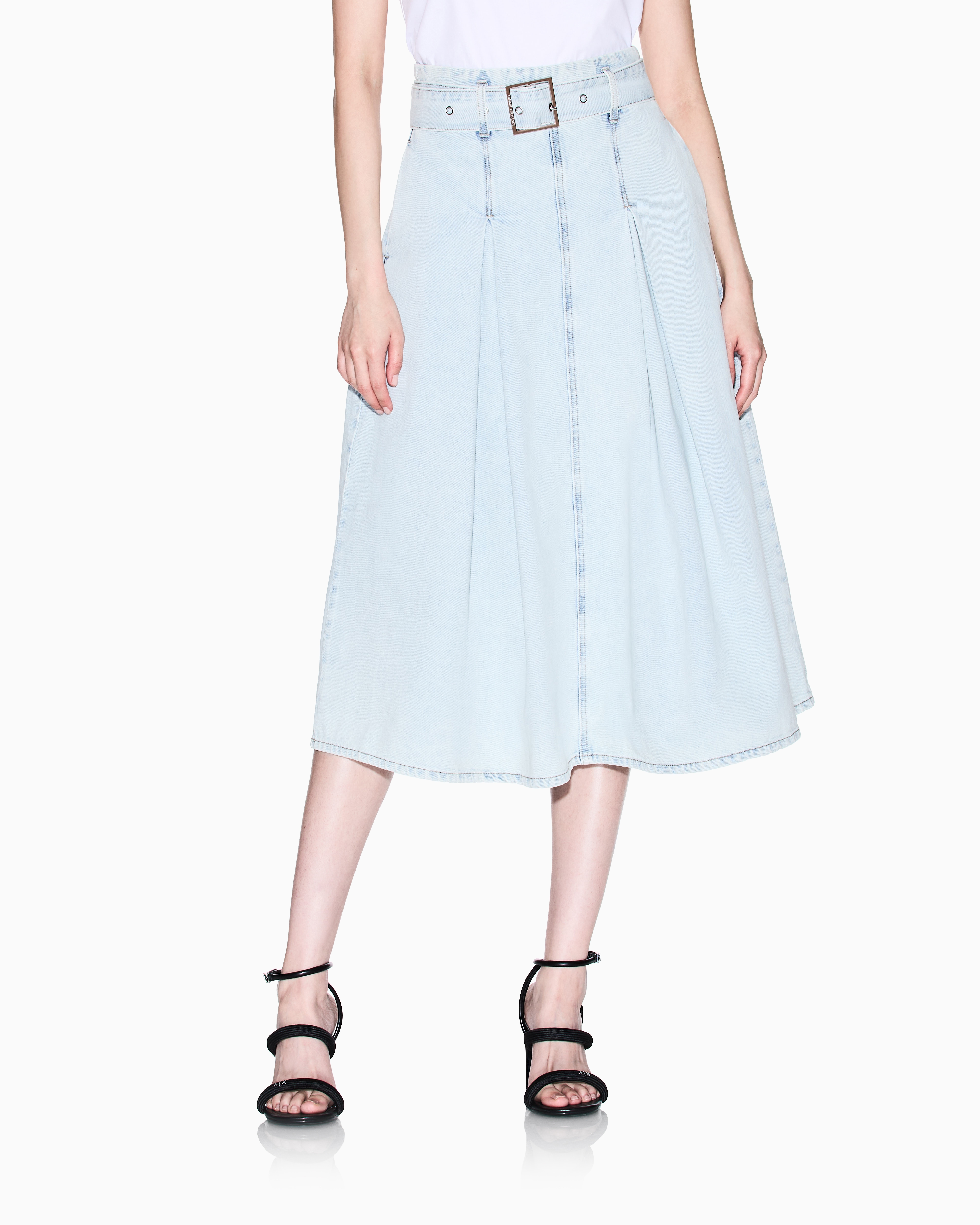 Armani Exchange - Denim pleated longuette skirt, Woman, Blue, Size: