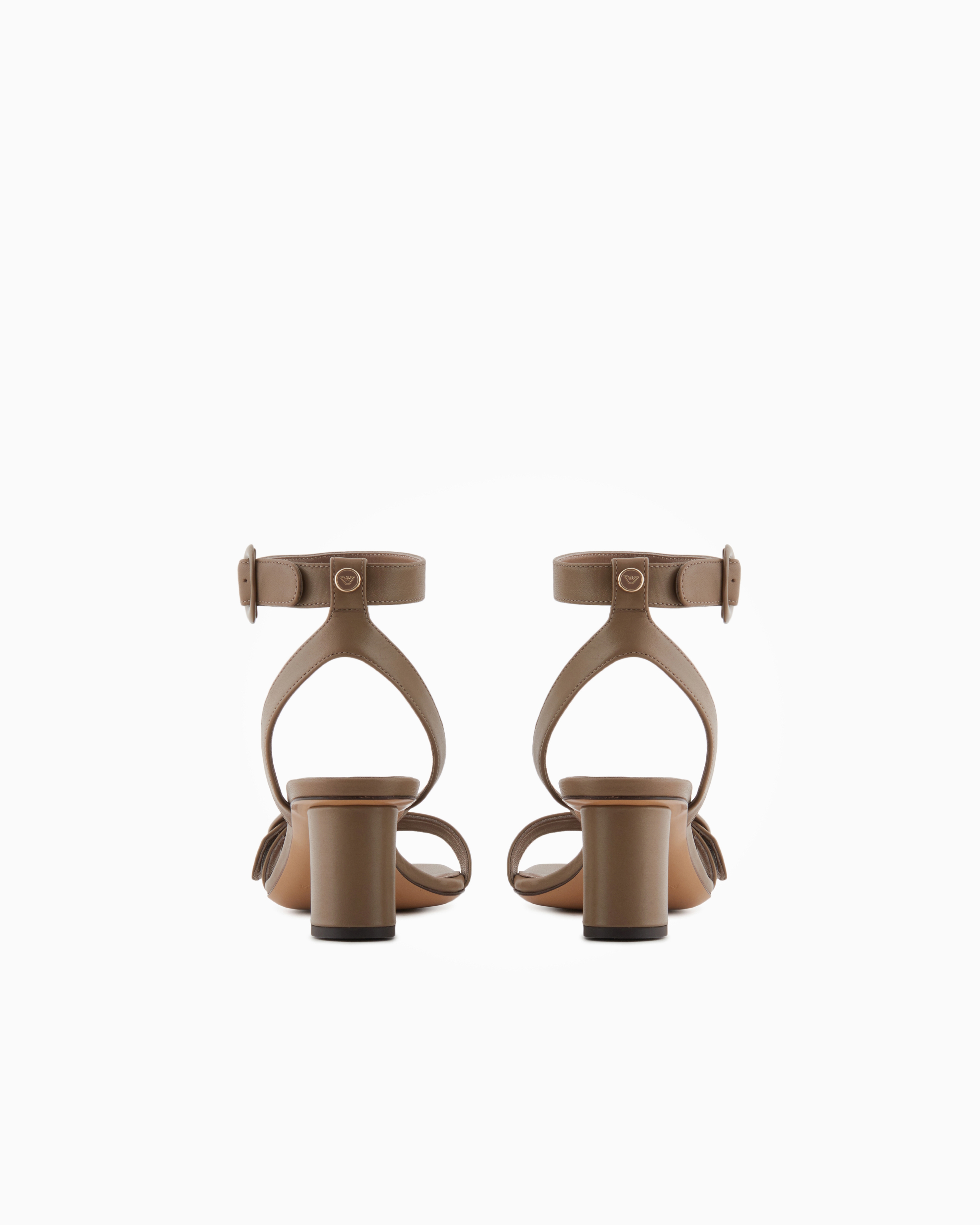 Emporio Armani Heeled Sandals With Leather Double Strap In Brown