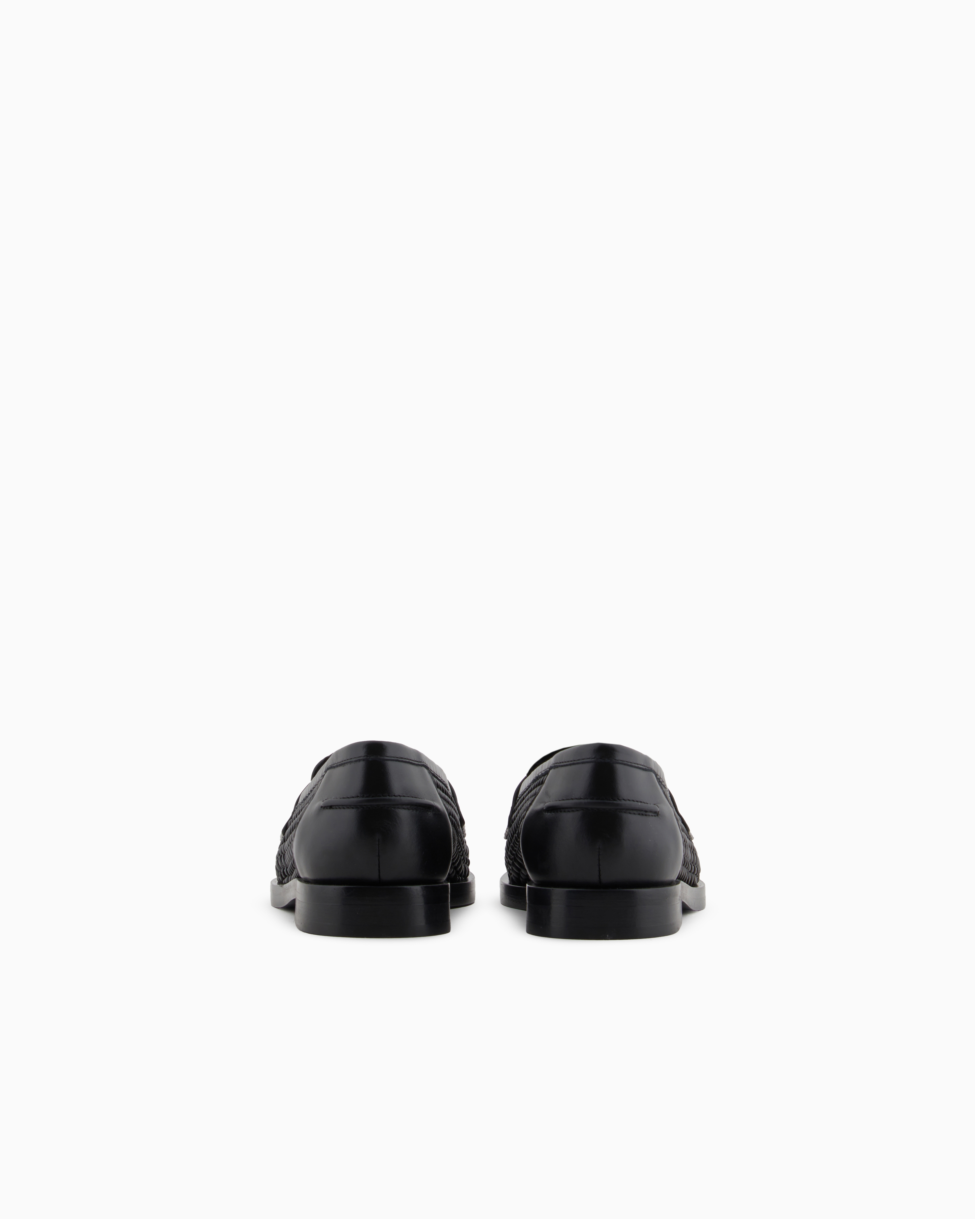 Emporio Armani Interwoven Loafers With Leather Details And Eagle Plate In Black