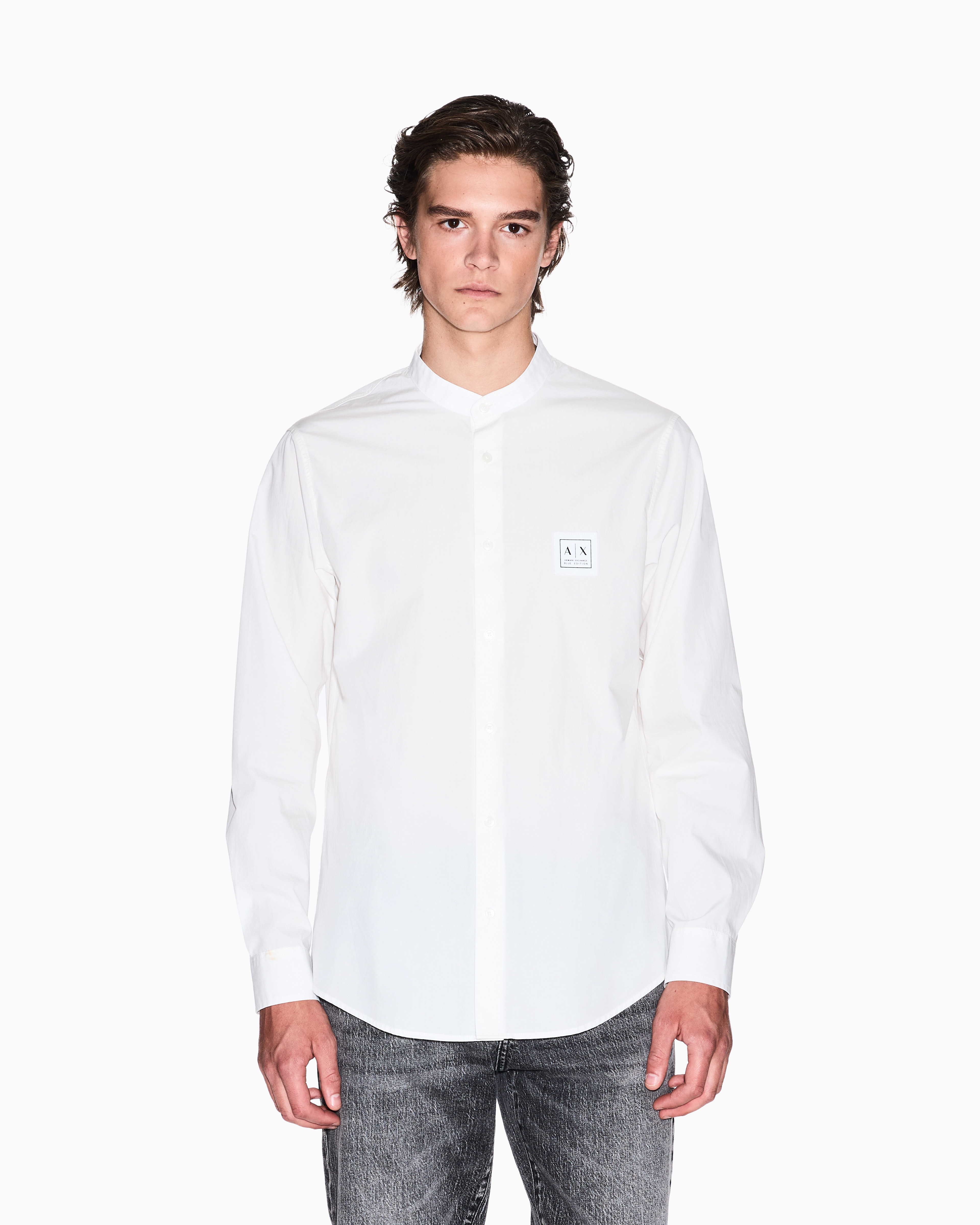 Armani Exchange - Regular fit poplin shirt with logo patch, Man, White, Size: XL