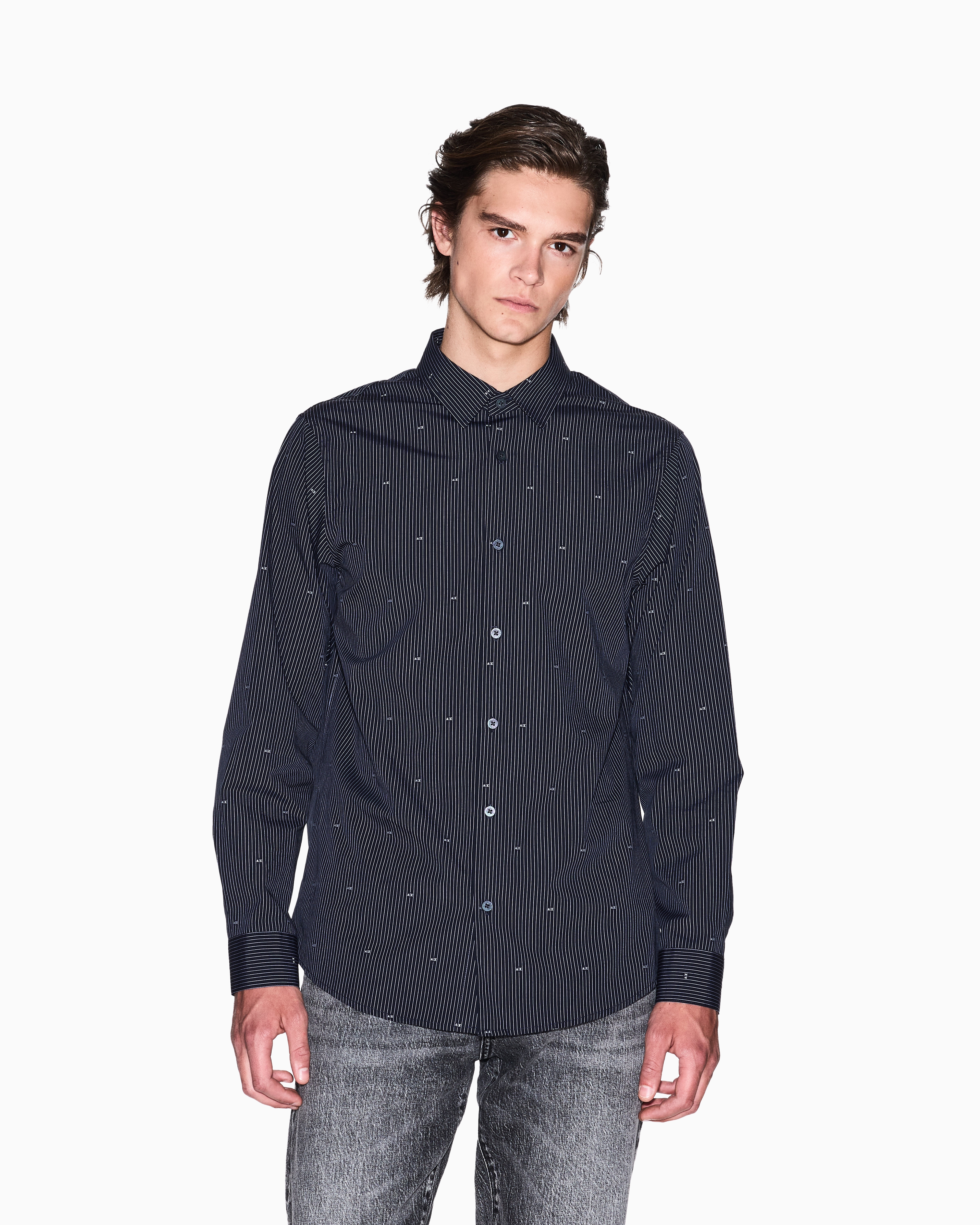 Armani Exchange - Regular fit cotton jacquard shirt, Man, Navy Blue, Size: