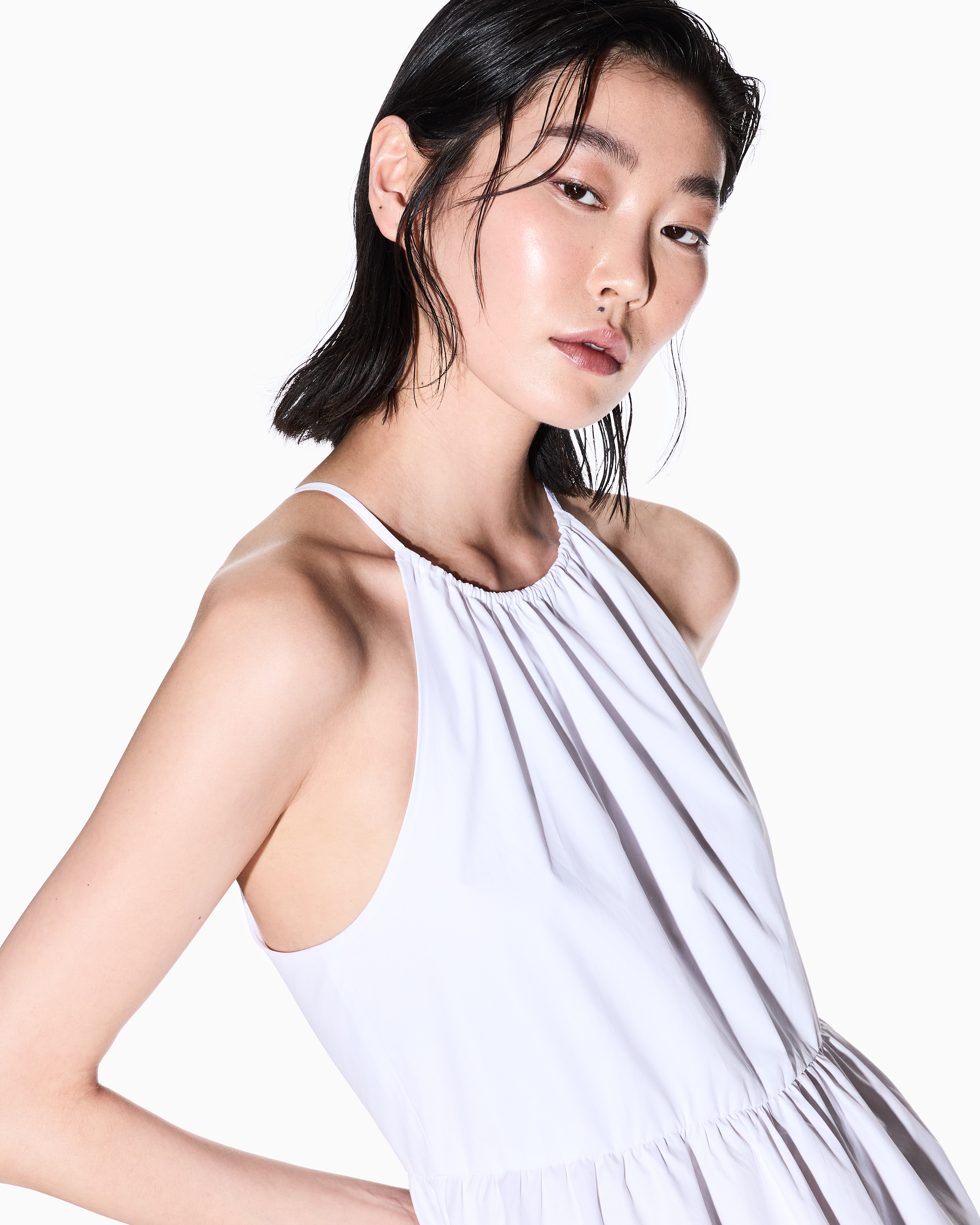 Armani Exchange - ASV Cotton Ruffle Midi Dress, Woman, White, Size: