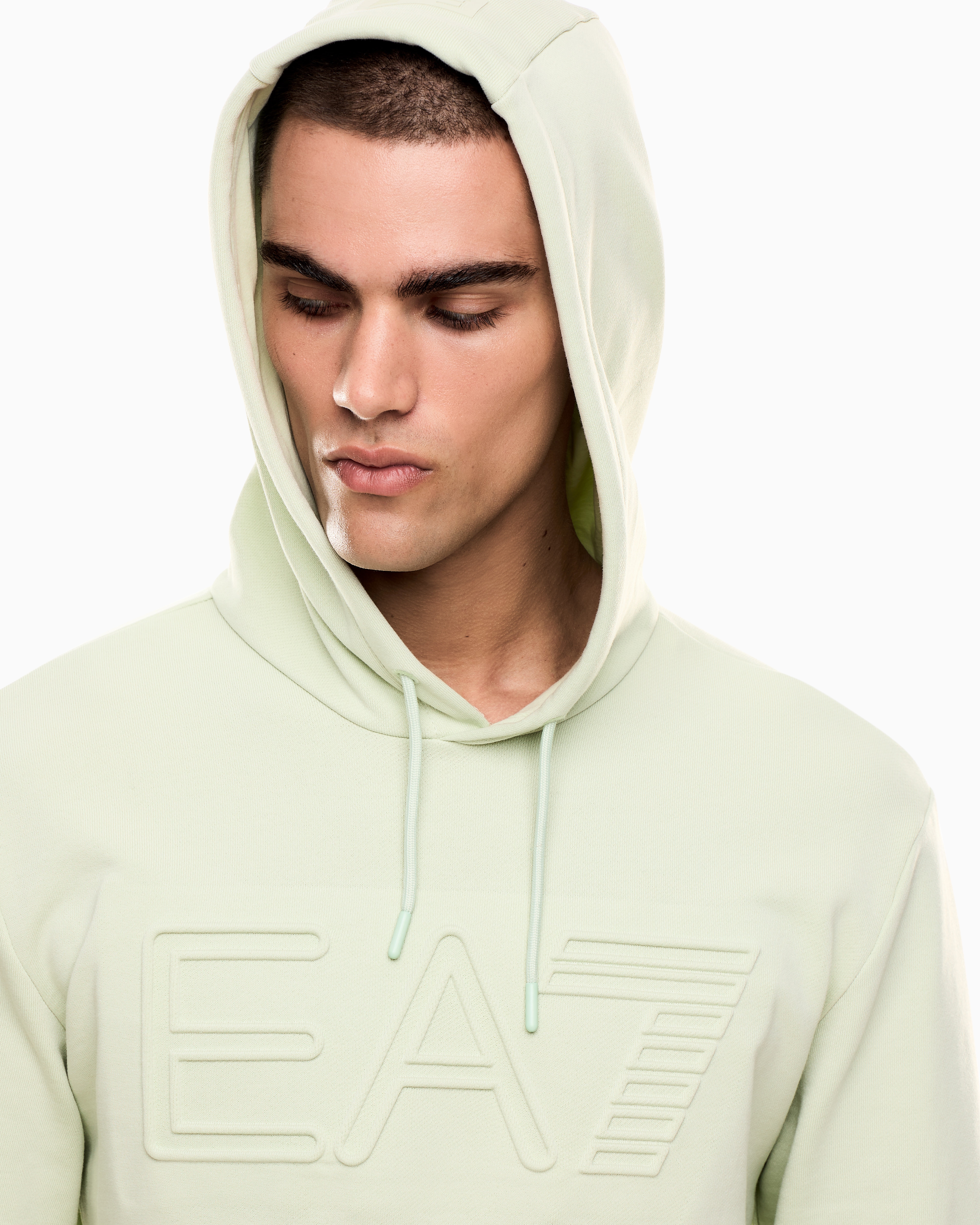 Ea7 Logo Series Organic-cotton Hooded Sweatshirt In Green