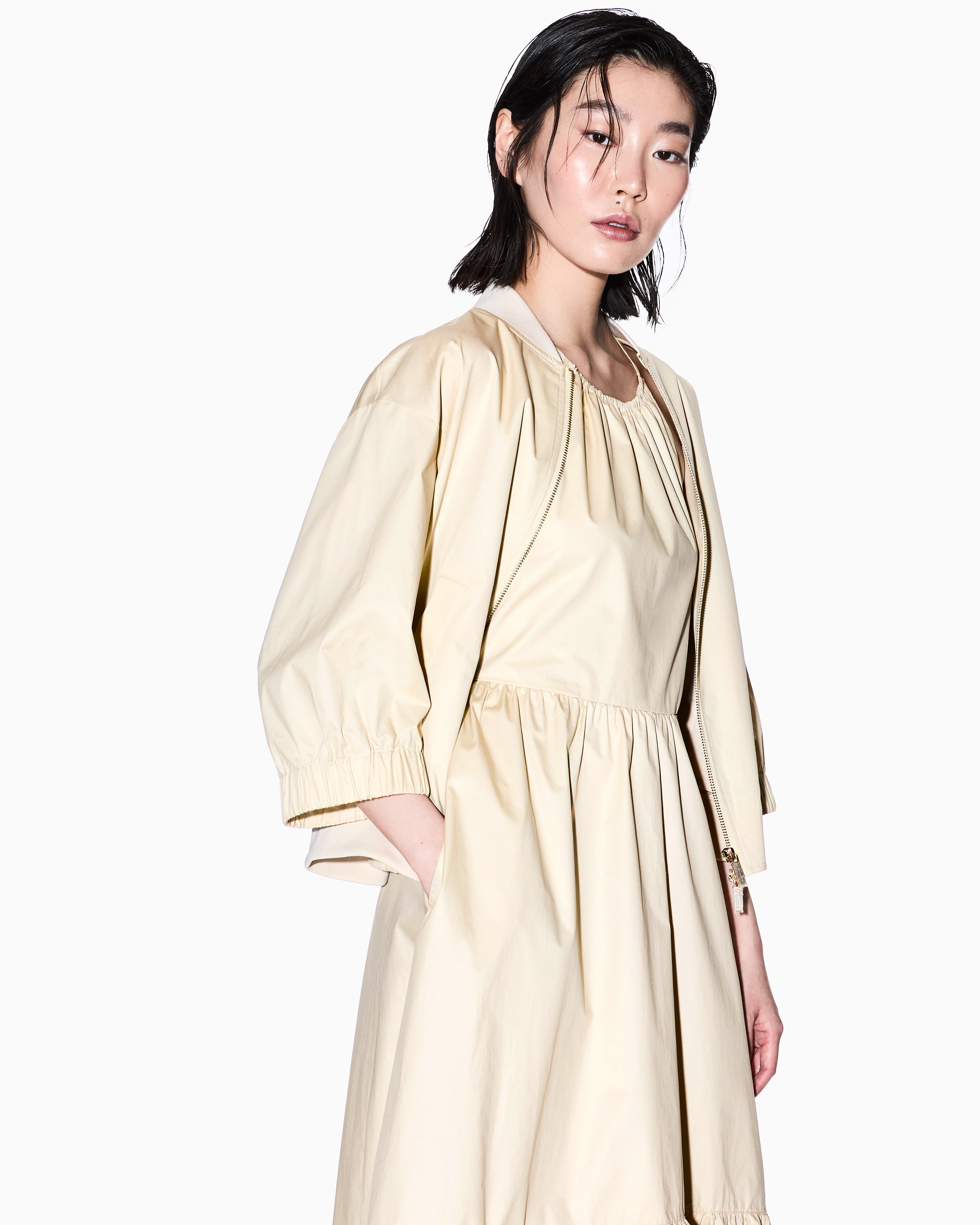 Armani Exchange - ASV Cotton Ruffle Midi Dress, Woman, Beige, Size: