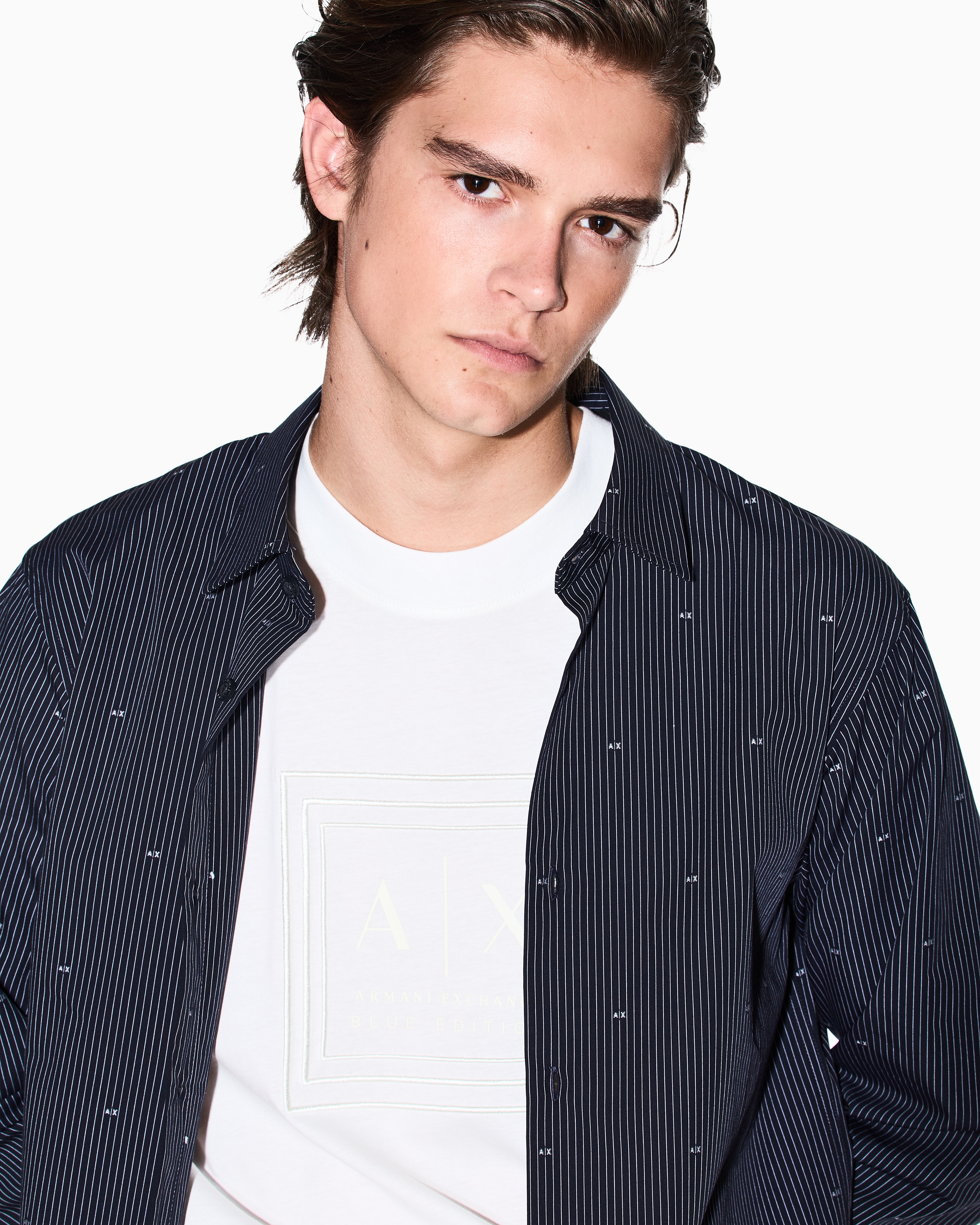 Armani Exchange - Regular fit cotton jacquard shirt, Man, Navy Blue, Size: