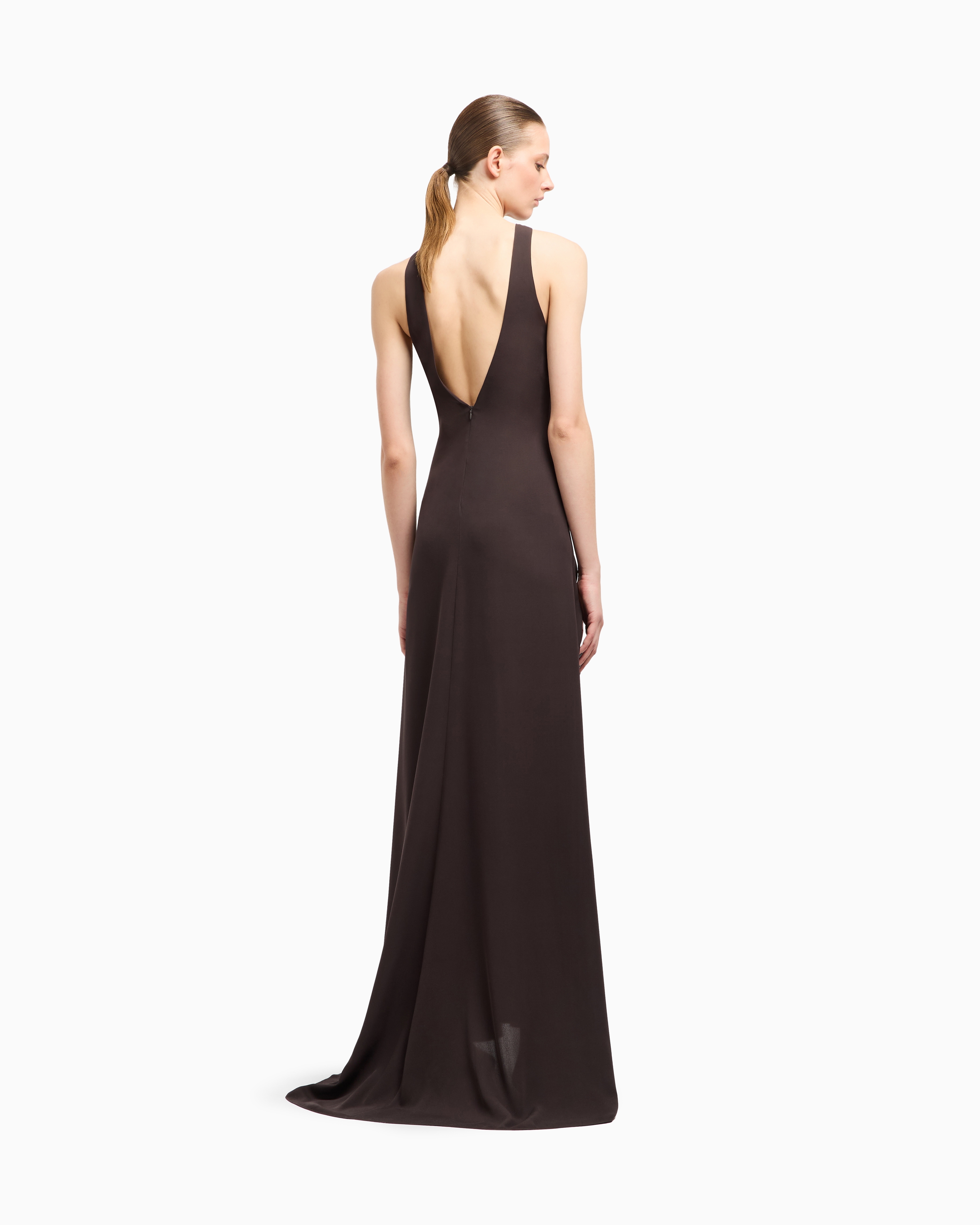 Giorgio Armani Beaded-ring Silk Georgette Backless Gown In Black