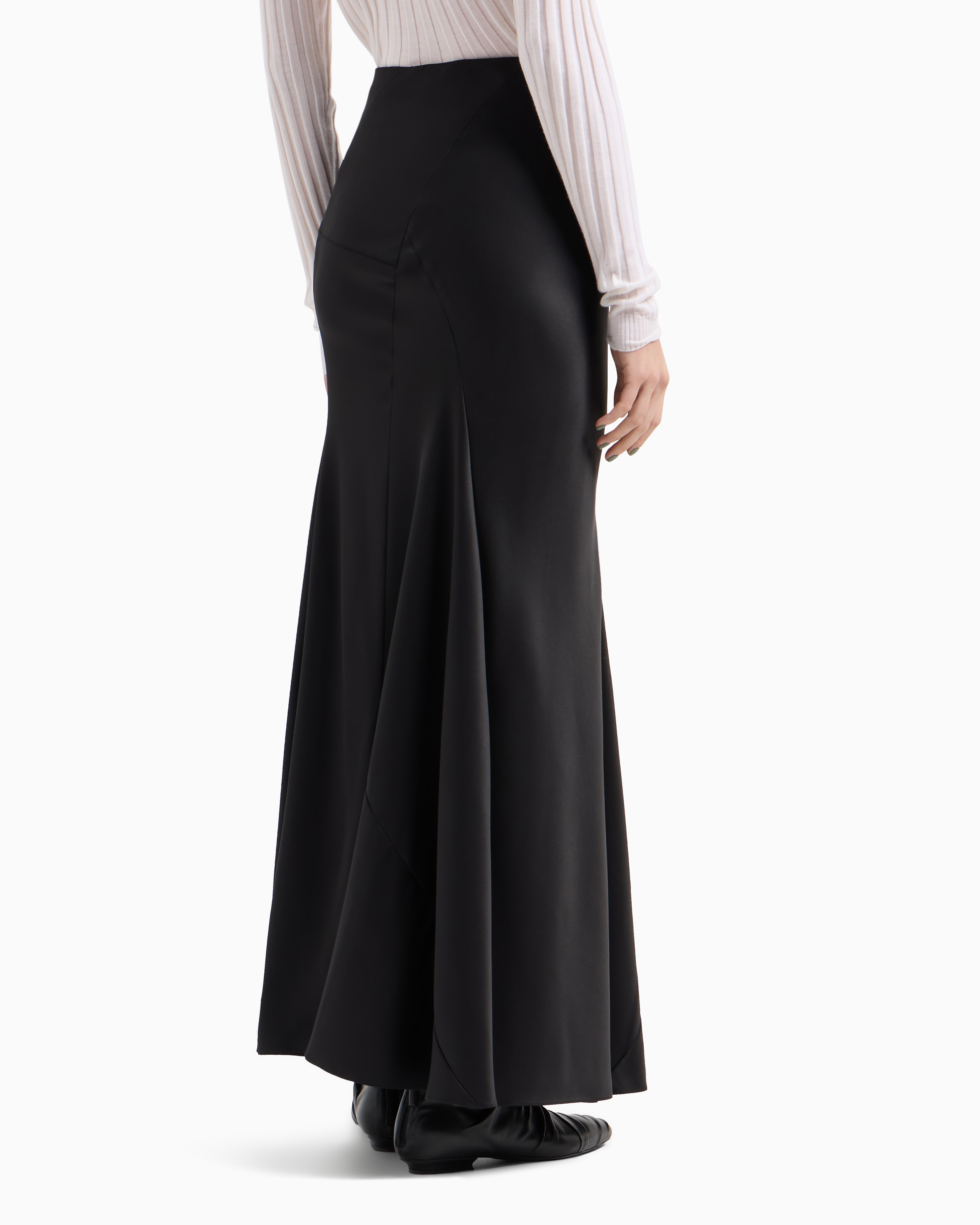 Giorgio Armani Double Silk Satin Maxi Trumpet Skirt In Black