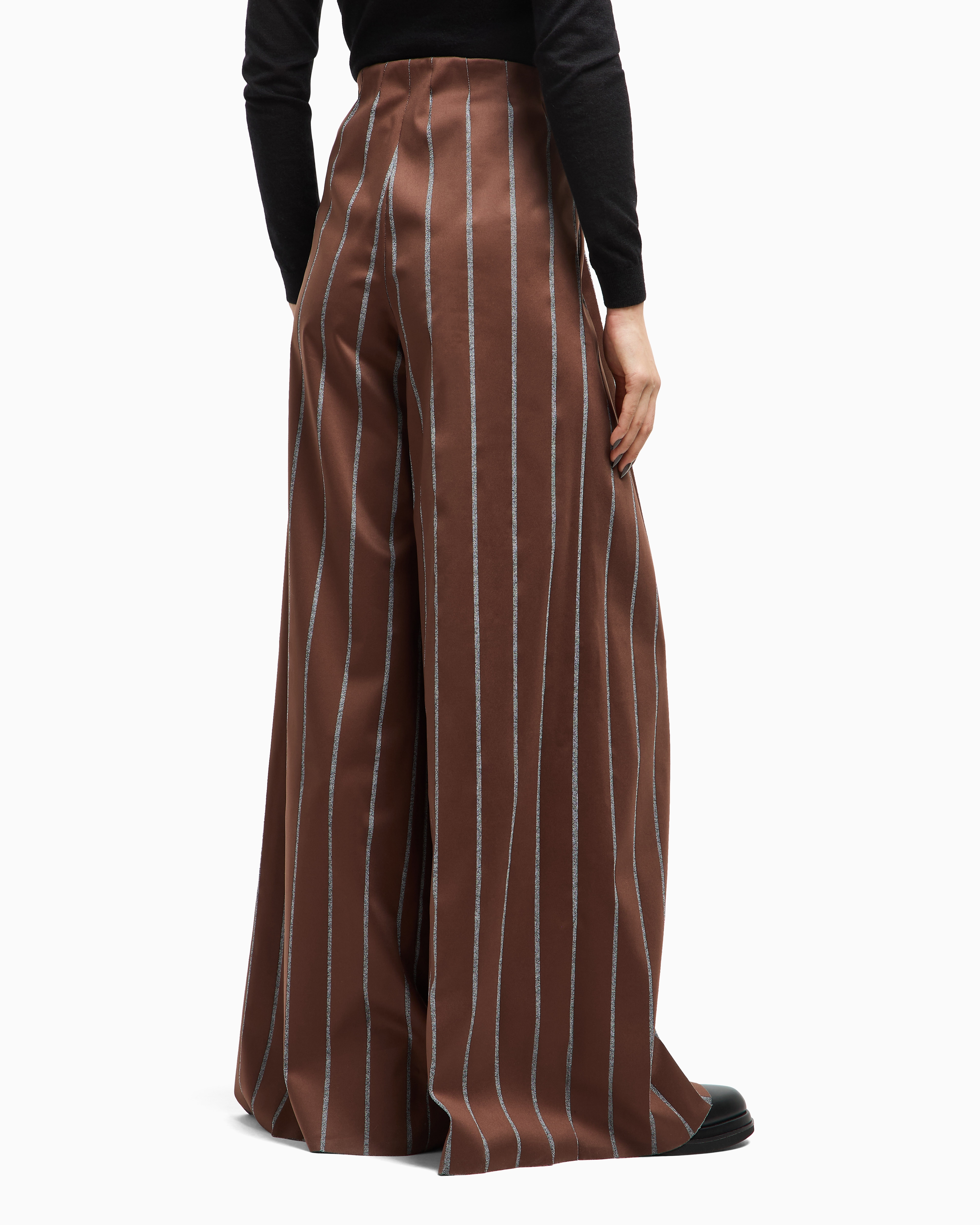 Giorgio Armani Wide-leg Trousers In Chiné-effect Jersey In Brown