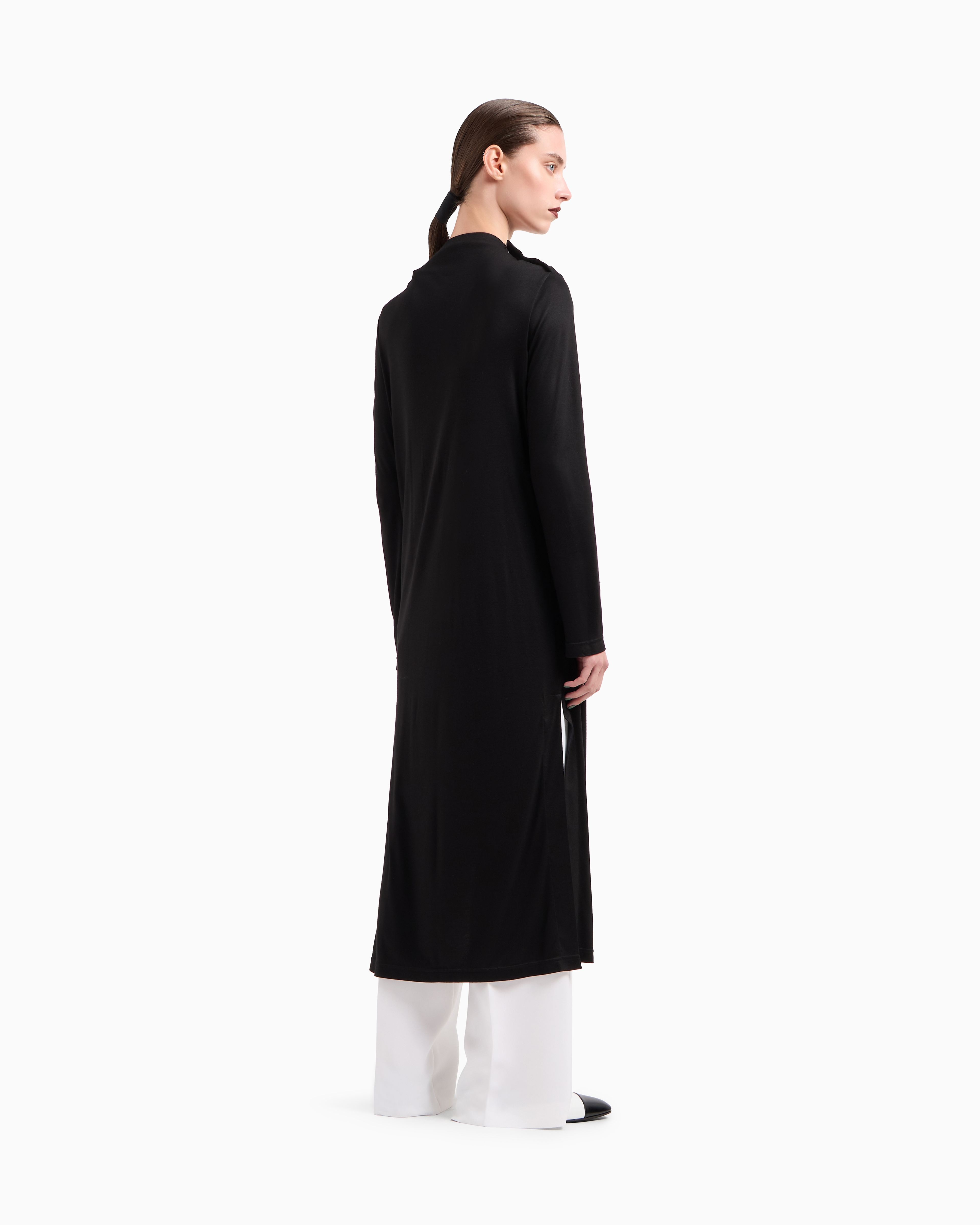 Giorgio Armani Twin-set With Long Cardigan And Top In Viscose Jersey In Black
