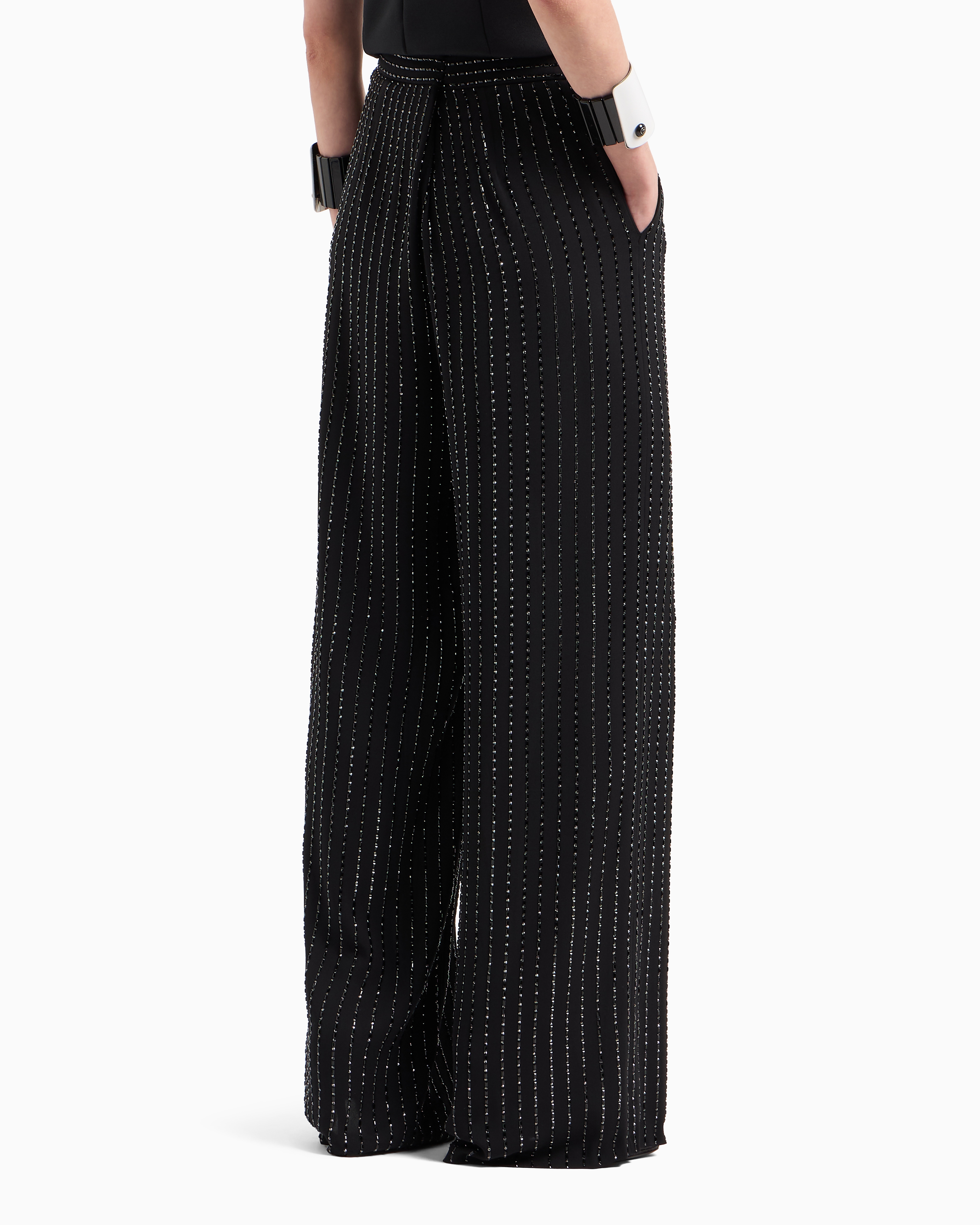 Giorgio Armani Wide-leg Silk Trousers With Embroidery In Pattern