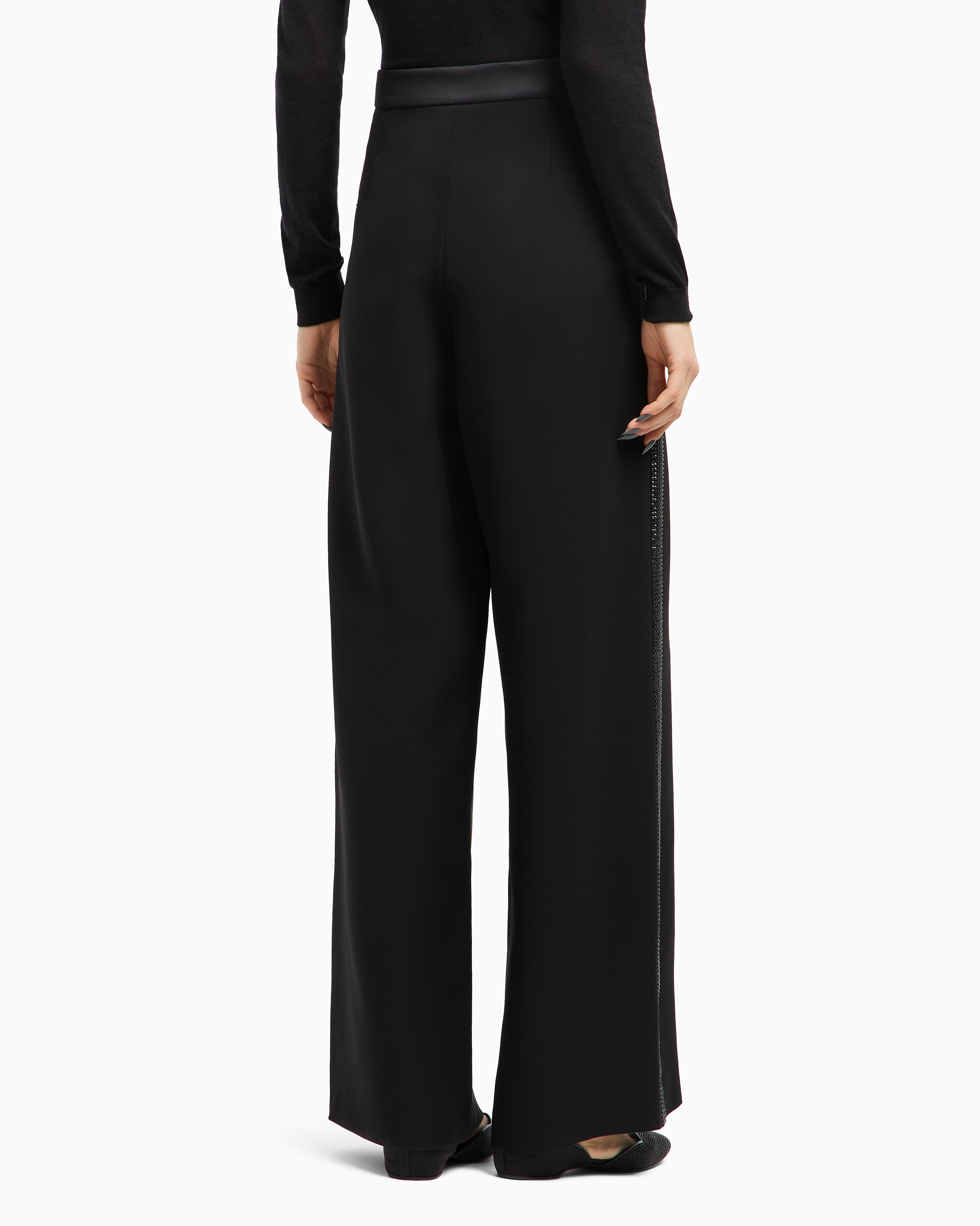 Wide-leg silk trousers with rhinestone details | Giorgio Armani