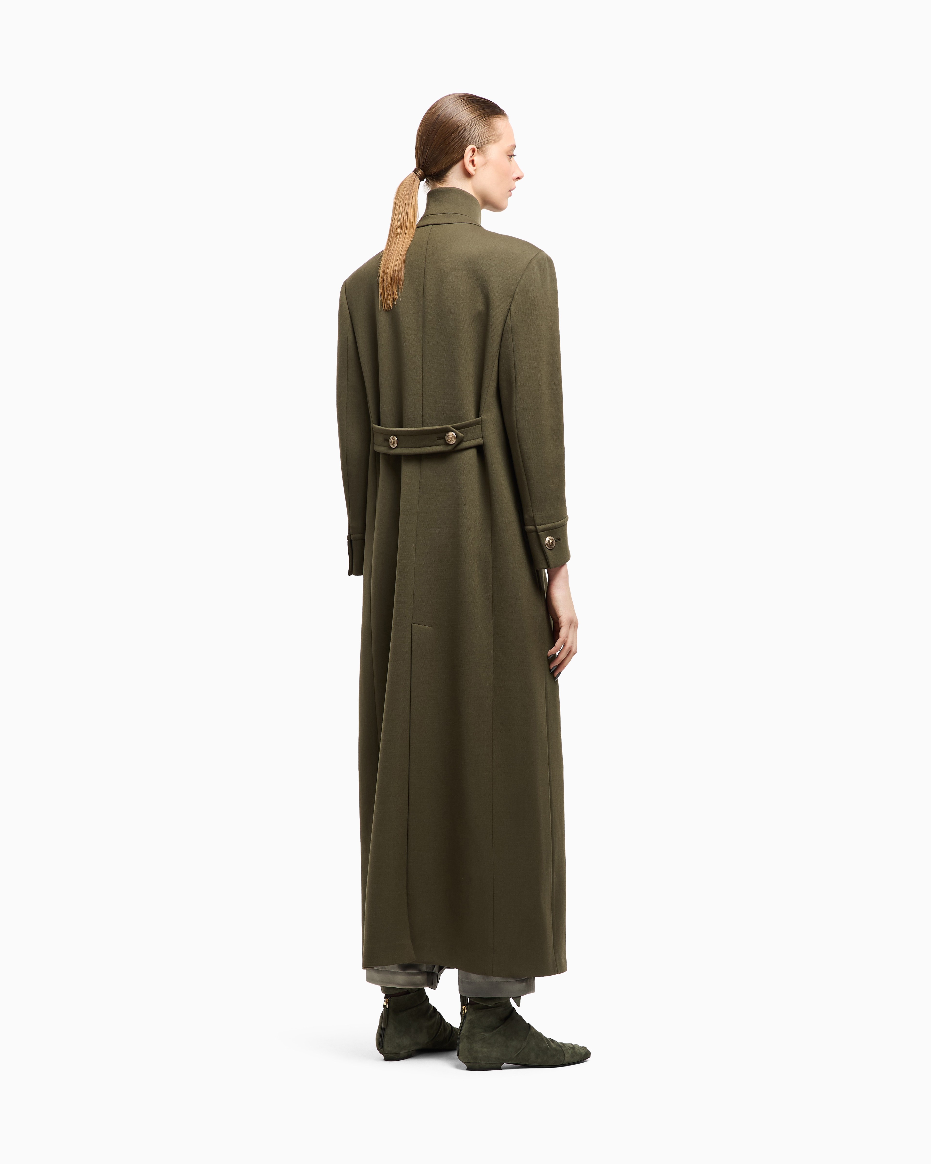Giorgio Armani Long Double-breasted Coat In Stretch Double-faced Wool In Brown