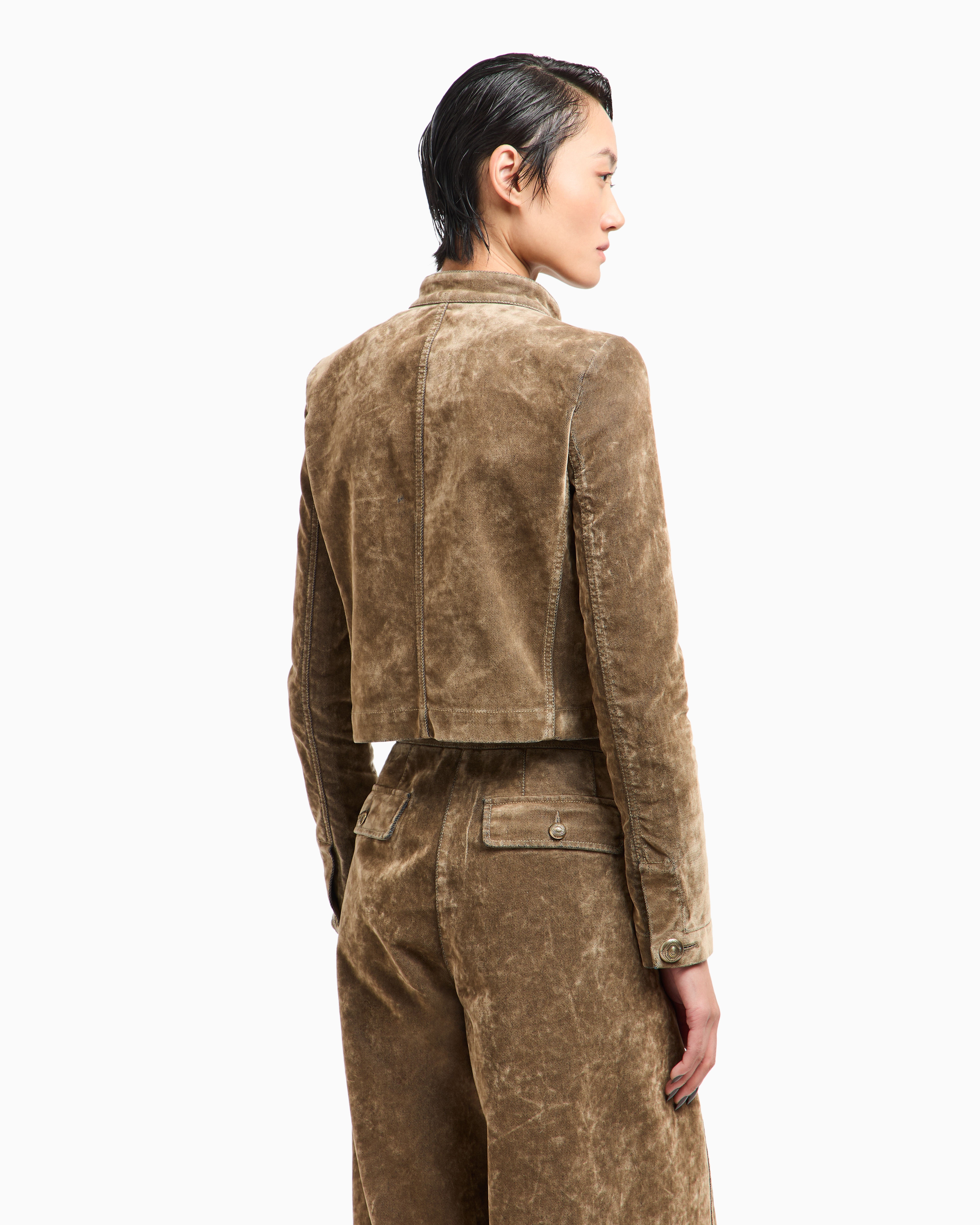 Giorgio Armani Velvet Double-breasted Short Jacket In Brown