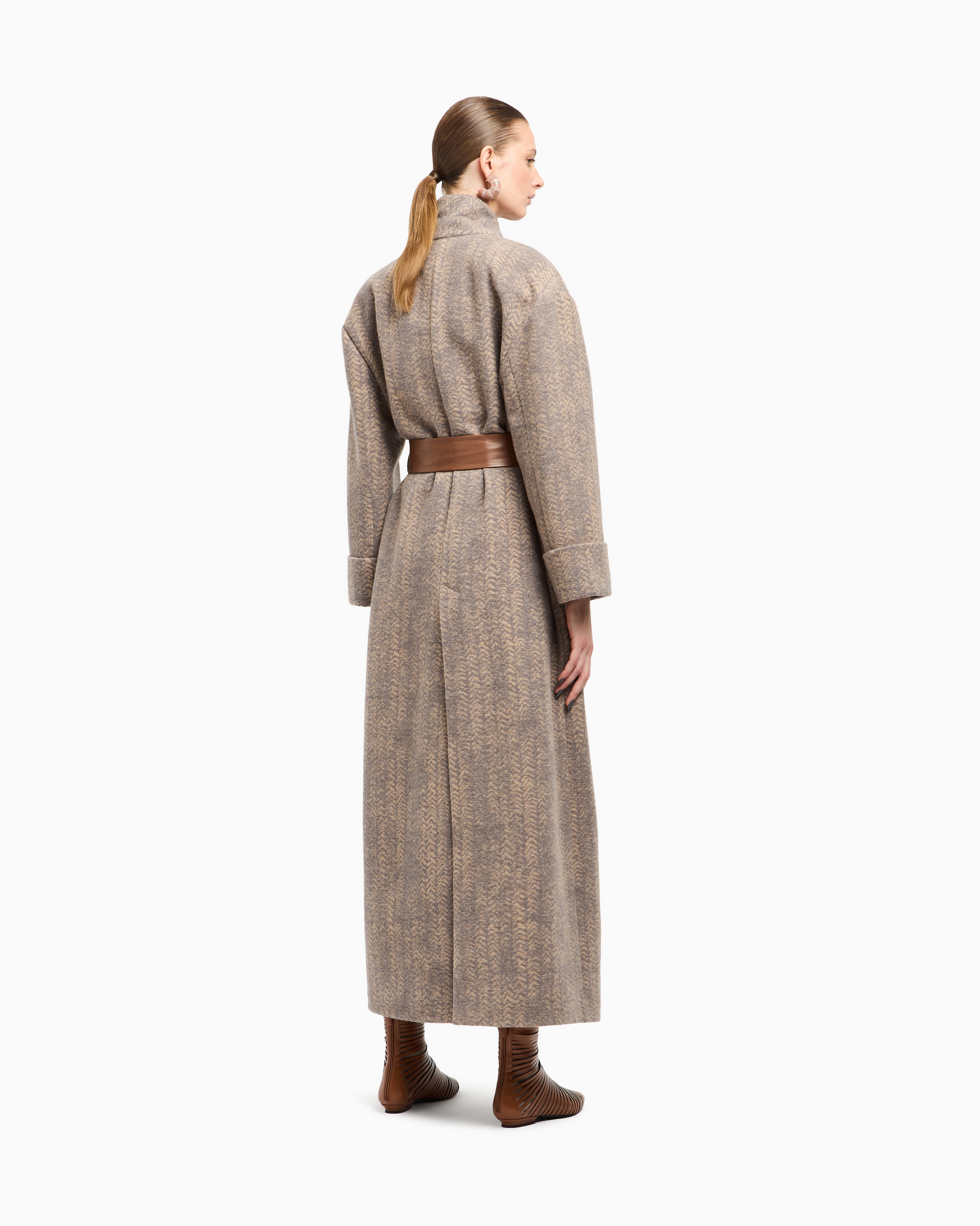 Giorgio Armani Asv Chevron Wool And Cashmere Long Coat In Gray